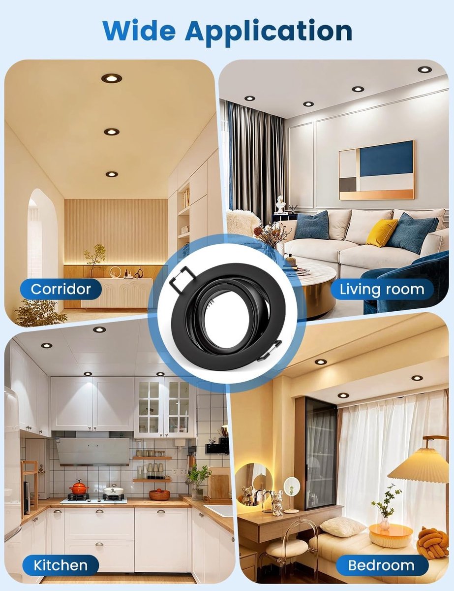 Inbouwspot Set - Mat Zwart - 68 mm - Draaibaar Frame voor GU10 Lampen - Voor Verlichting in Huis