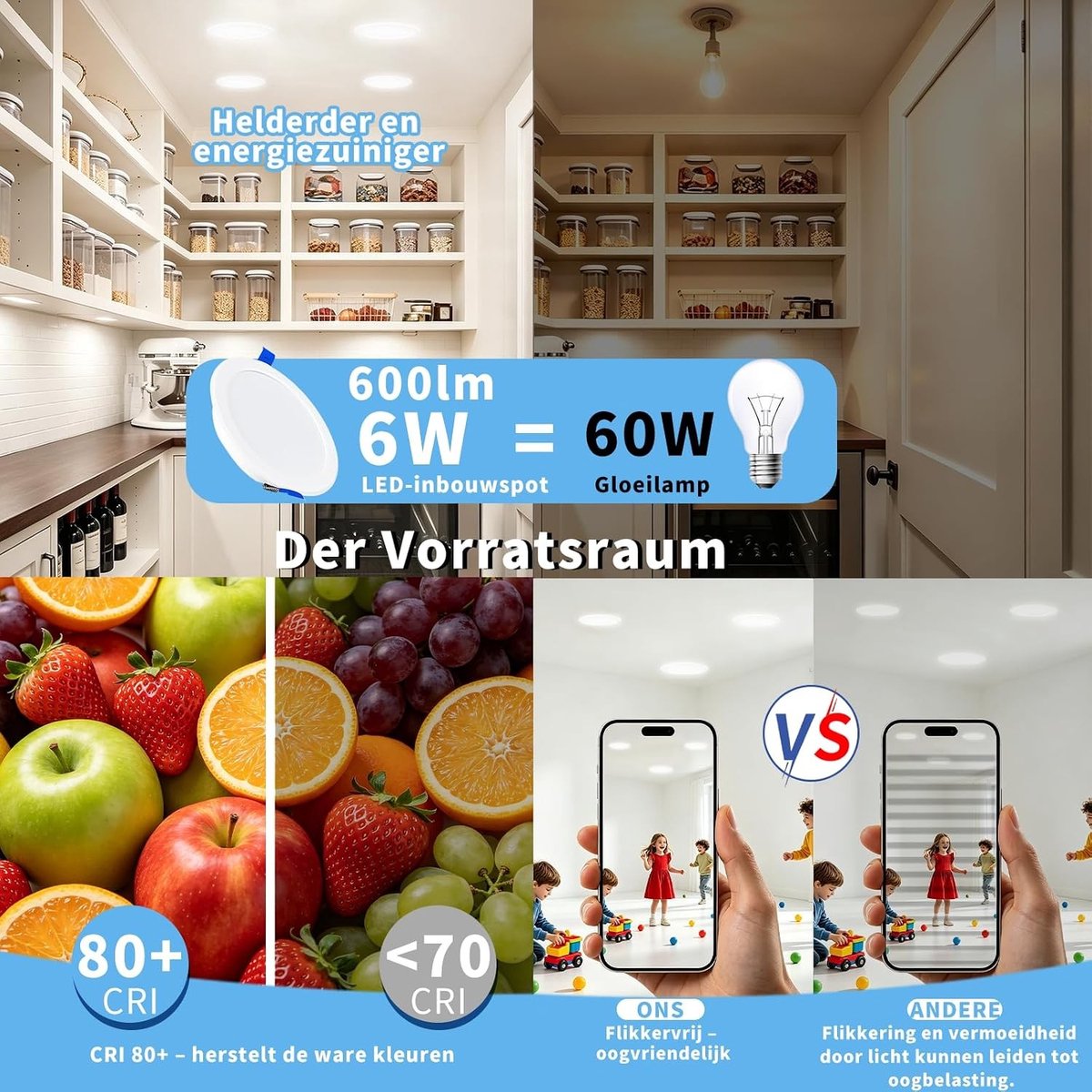 LED Inbouwspots - Wit - 6 W - Dimbaar met Drie Kleurtemperaturen - Voor Diverse Ruimtes
