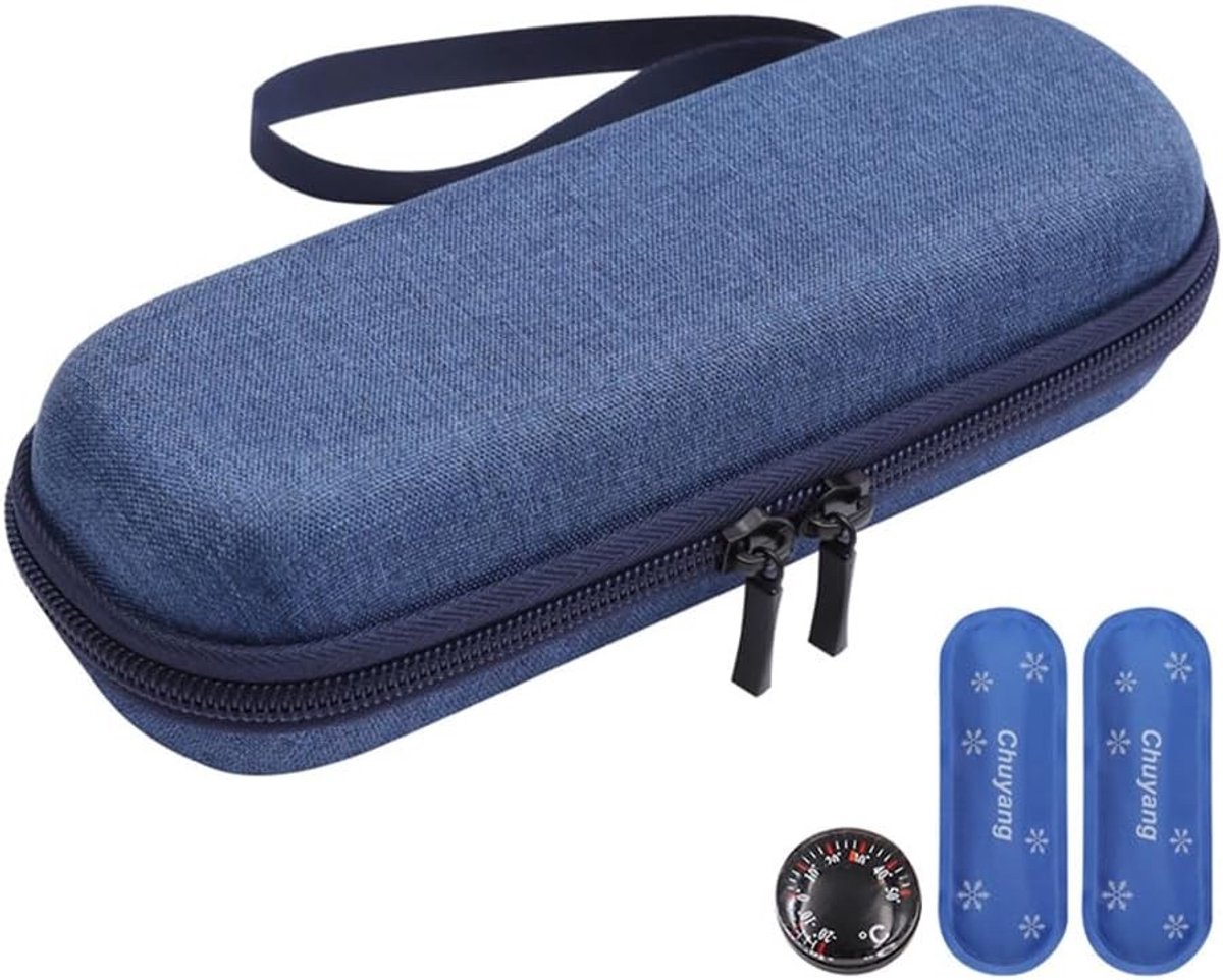 Insuline Pen Case Reisdoos - Donkerblauw - 20 x 7 x 5 cm - EVA Koeler met Ijspakken - Voor Diabetische Benodigdheden