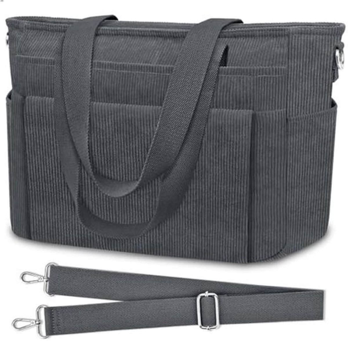 Handtas voor dames, groot, lichte nylon tote bag, schoudertas, shopper, tas, dames, crossbody tas, handtas, schoudertas voor werk, reizen, kantoor, winkelen, school (23 l), Grijs koord