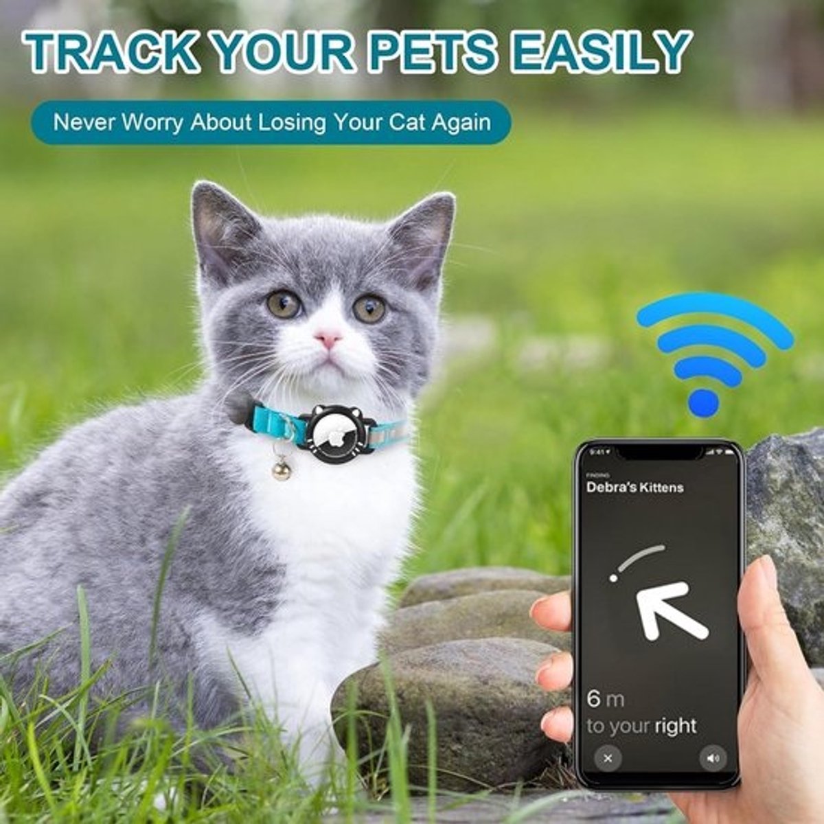 Airtag hoes voor kattenhalsband - Verstelbare halsband met veiligheidssluiting en belletje