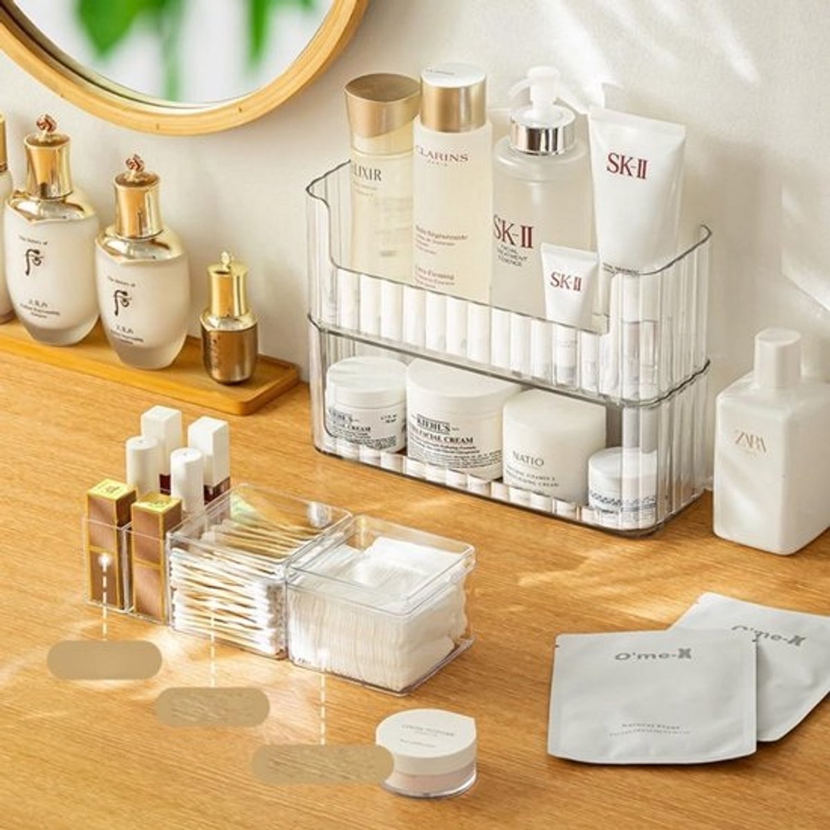 Transparante Make-up Organizer - Stapelbare Opbergset met Spiegel voor Cosmetica en Verzorging