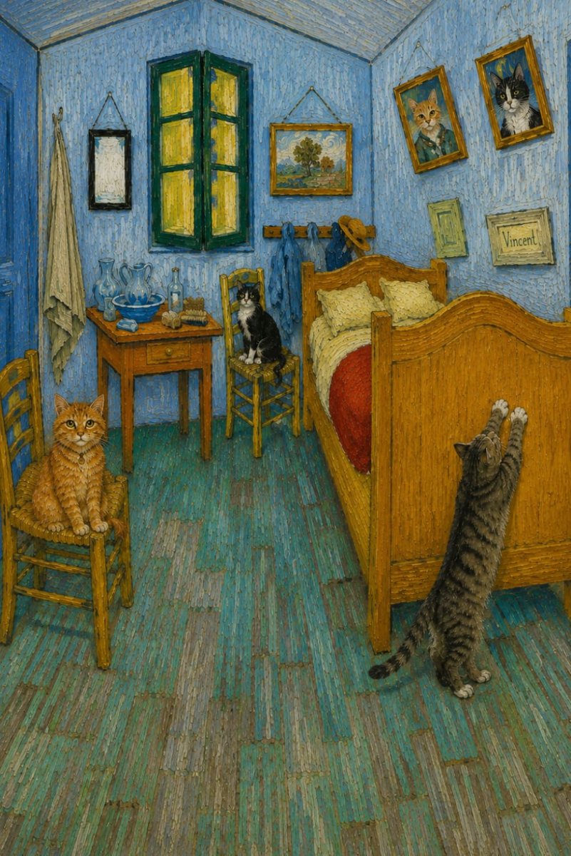 Bedroom in Arles Cats: Van Gogh Art Parody Lined Journal: Vincent van Gogh Bedroom in Arles Parody Cat Notebook - ShopVlot