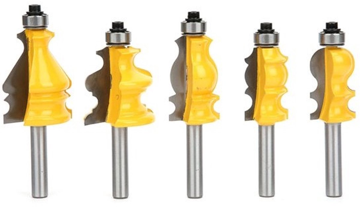 By shayne - Freesbitset - 8mm Schacht - Houtbewerking - 5 Stuks - YG6 Legering Snijkop - Voor Massief Hout - Koolstofstaal