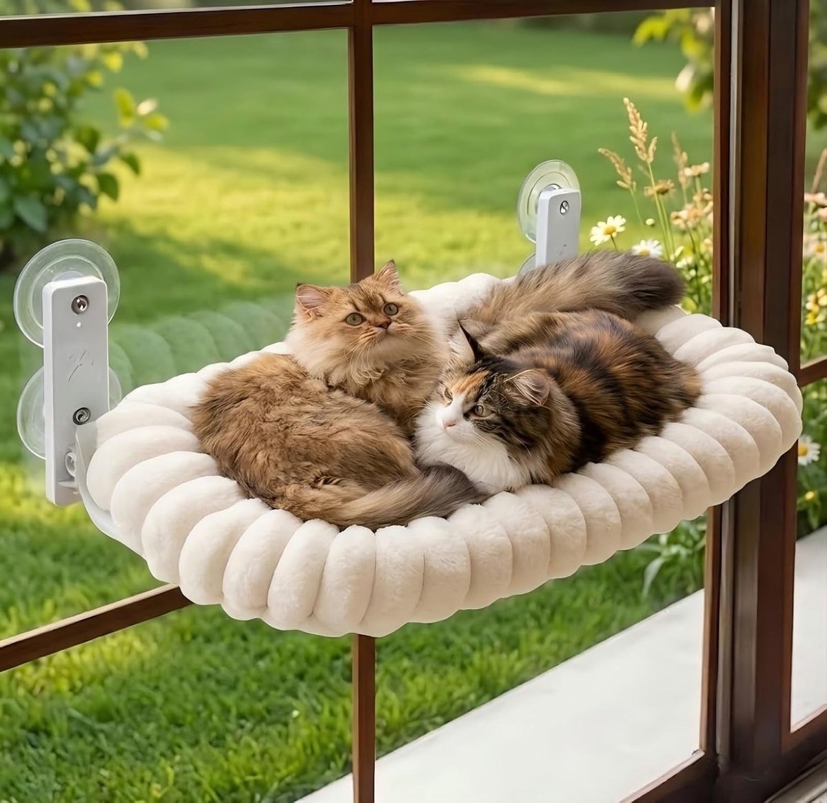 Stijlvolle Hangmat voor Katten aan het Raam, Vouwbaar met Omkeerbare Deksel, 58x36cm, Stevige Zuignappen tot 18kg, Perfect voor Zonnen en Ontspanning