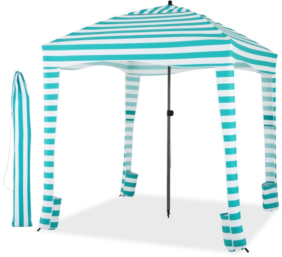 SureDeal® - Partytent - Opvouwbare Strandtent - Draagtas Verwijderbare Zijwand - Strand Camping Picknick - 183x183x215 cm - Groen