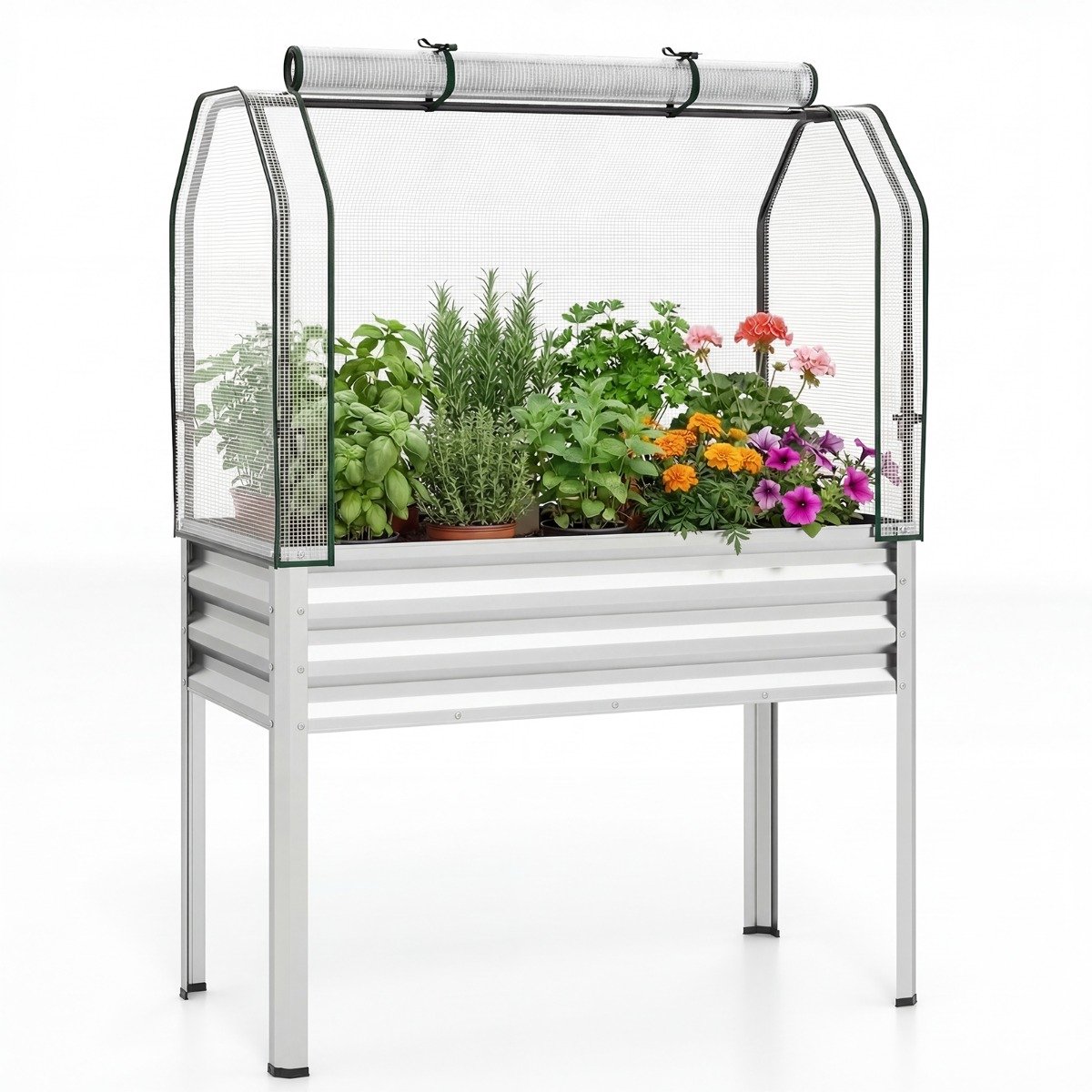 SureDeal® - Plantenbak - Verhoogde Gegalvaniseerd Metaal - Afdekking Verhoogde Tuinbak - Roldeur - Bevestigingsriem - 112x55x152 cm - Zwart