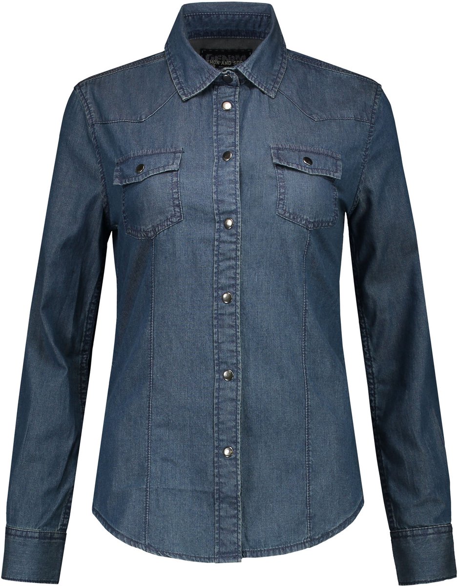 Lemon & Soda denim blouse voor dames in de kleur blue denim in de maat S