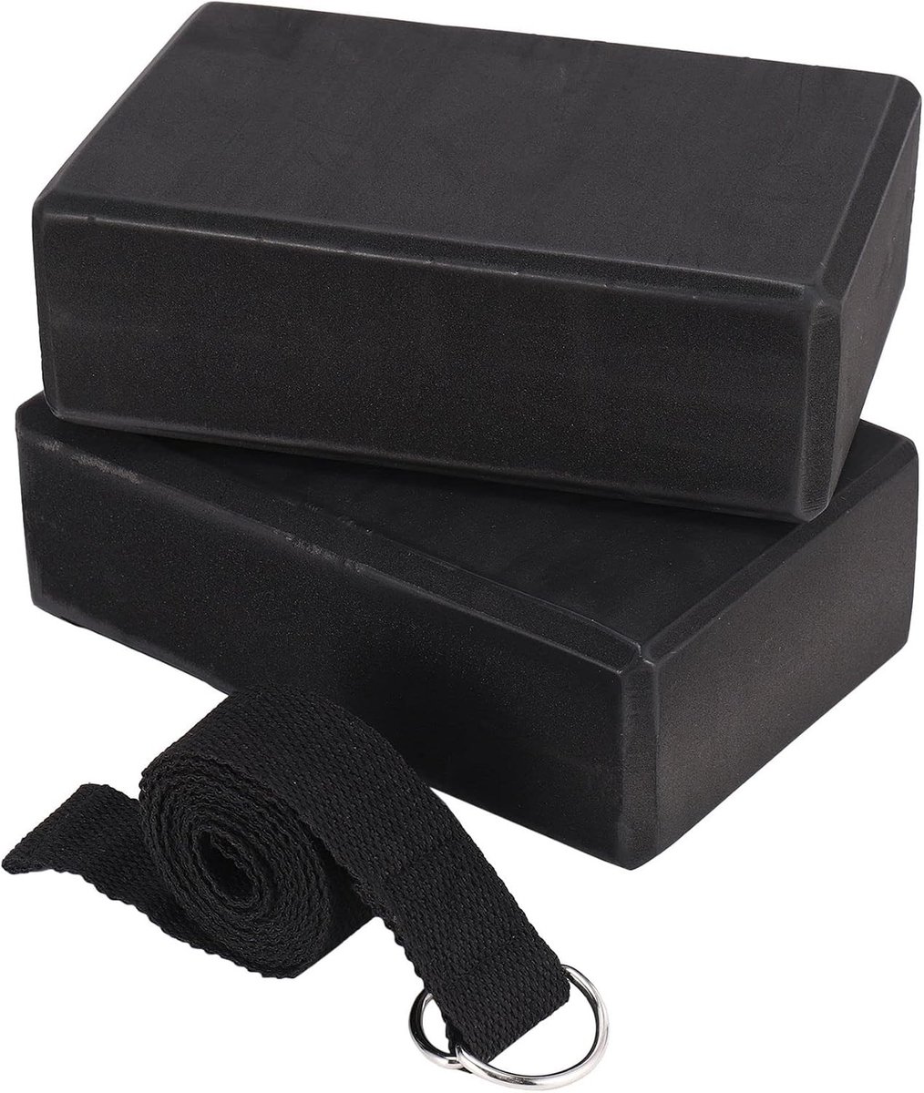 Set van EVA Schuim Yoga Blokken en Yoga Strap - Zachte, Antislip Blokken voor Universele en Tonic Training in Zwart