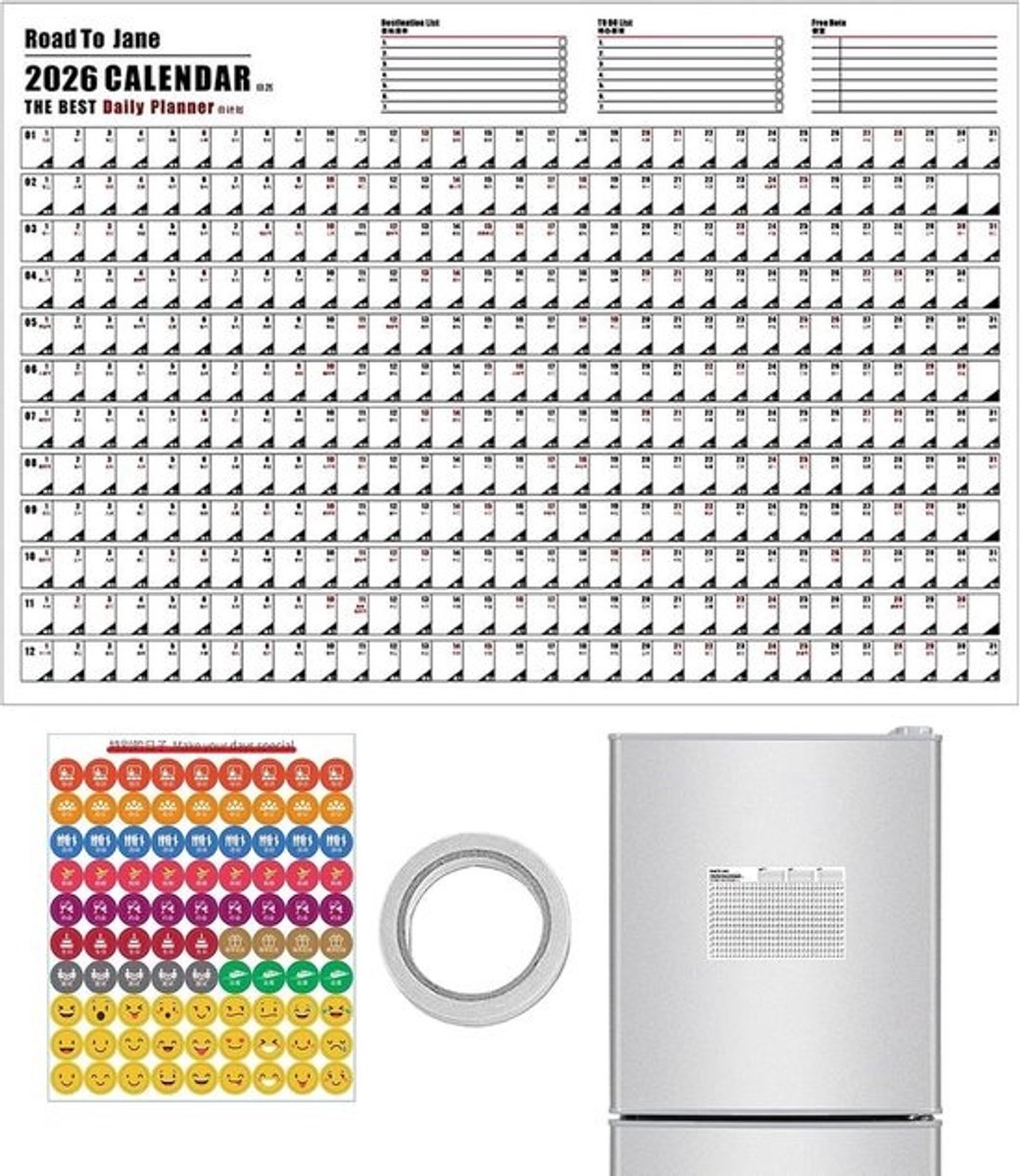 Kalender 2026 Poster - Jaarplanner Dagelijks - Planning Thuis Kantoor - Dikke Papier Kwaliteit - A3 A3 Plus - Wit
