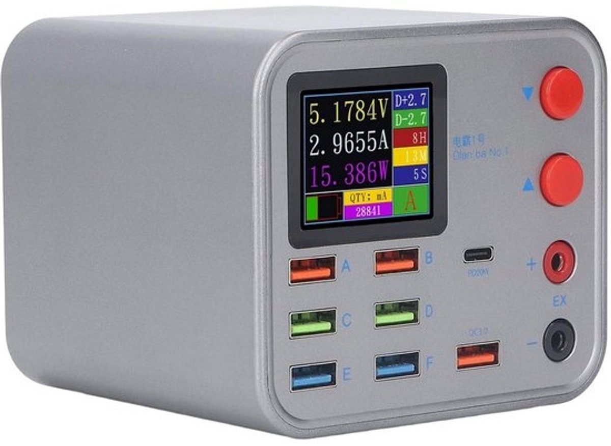 USB Oplaadstation met 8 Poorten en Digitaal Display | 45W PD & QC3.0 Snellader voor Telefoon en Laptop