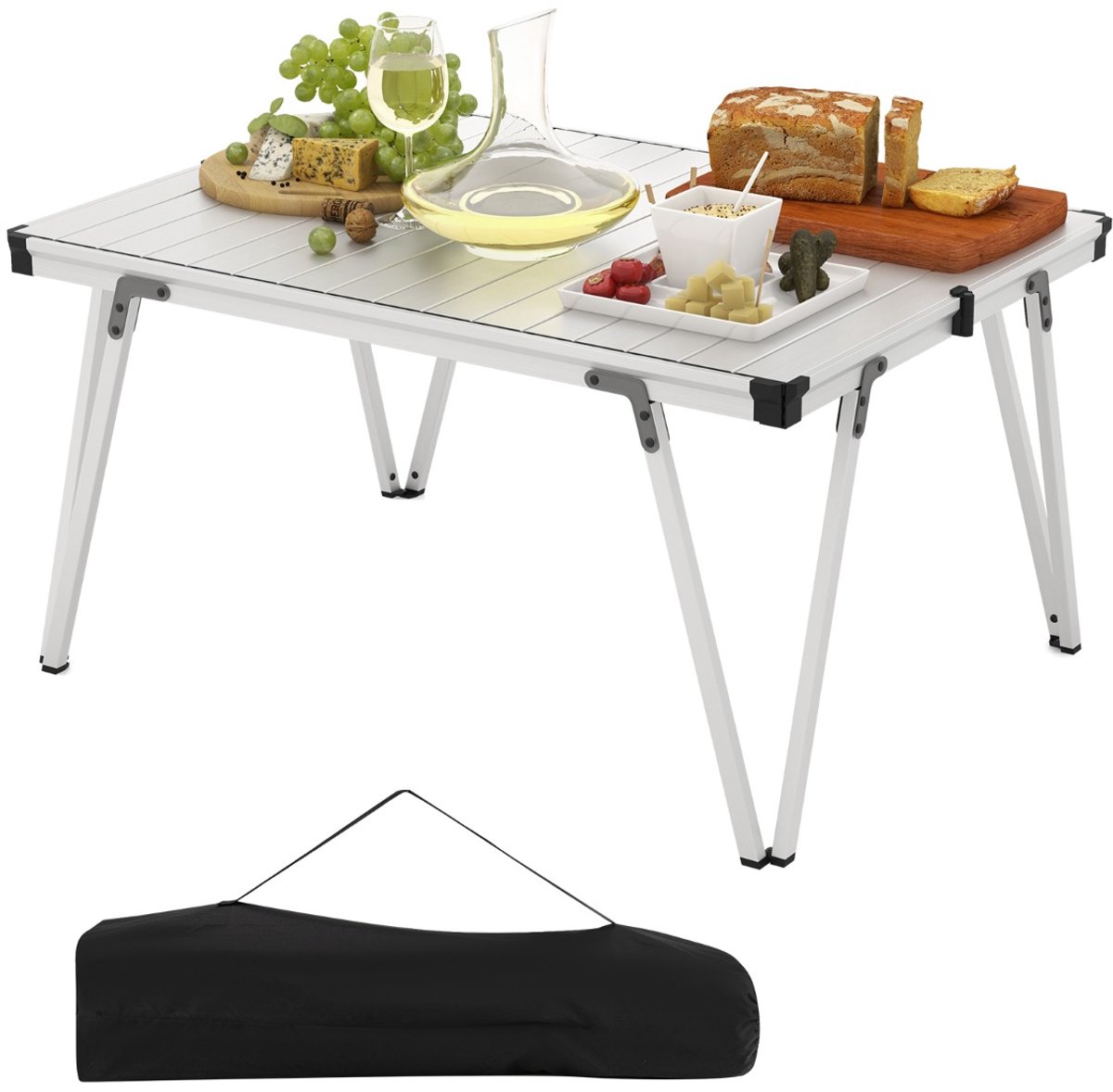 SureDeal® - Tuintafel - Campingtafel Picknicktafel - Waterdicht Tafelblad Draagbare - Draagtas - Picknicks Vissen - 93x69x47,5 cm - Zilver