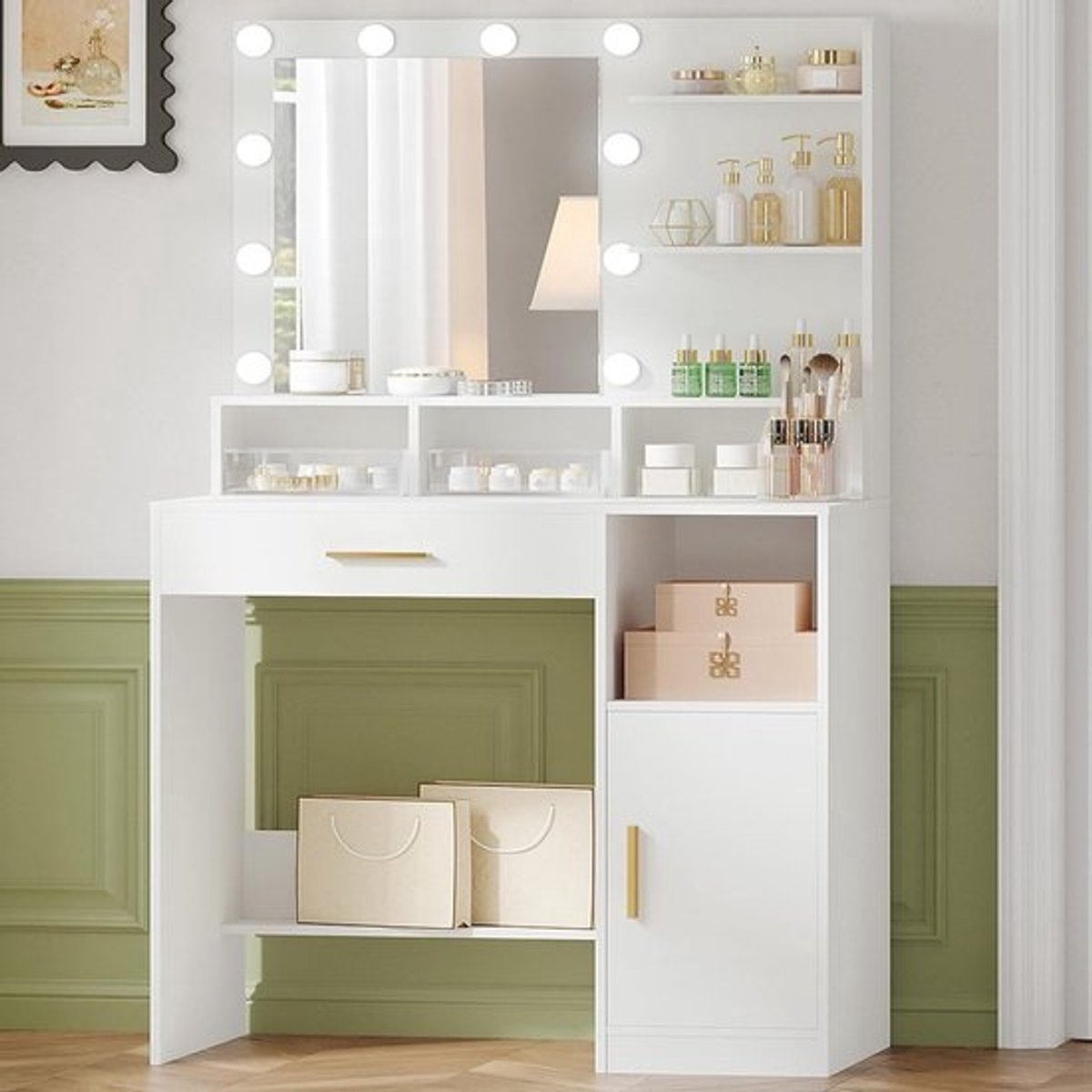 Kaptafel met Spiegel en Verlichting - Make up Tafel - Cosmeticatafel - Spiegelkast