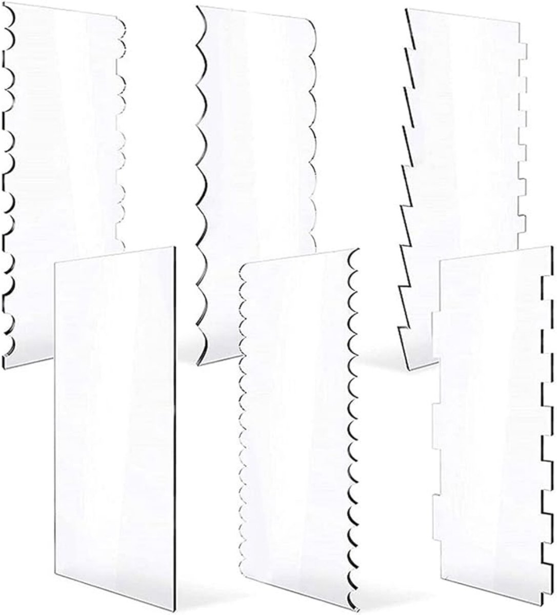 longziming - Acryl Taartspatel - Cake Smoother - Bakgerei Set - Glazuur Gladstrijken - Decoratieve Patronen Creëren - Transparant Acryl - Lichtgewicht En Robuust - Ergonomisch In De Hand - 6 Stuks