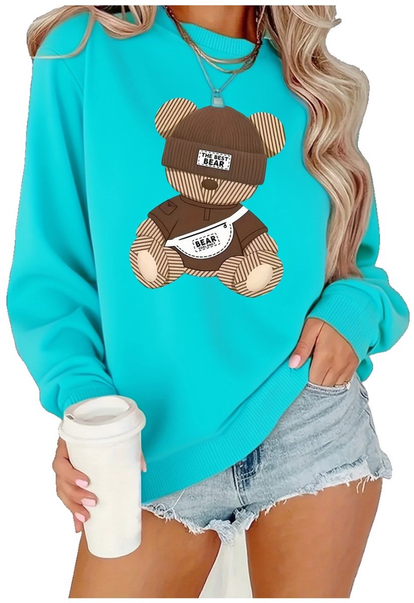 Currero Sweater Dames Sweaters Sweatshirt Hoodie Warme Trui Pullover Jumper Crewneck Vest Cyaan Cyaan.