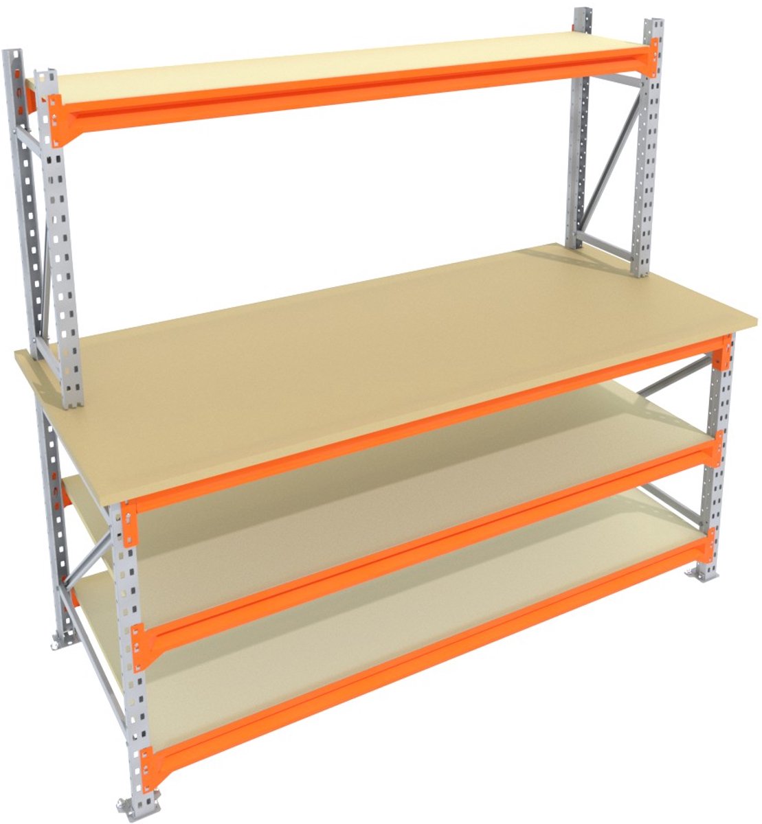 Werkbank of Inpaktafel vast GALVA 200cmx105centimeter - 3 niveaus (1 opbouw, multiplex)