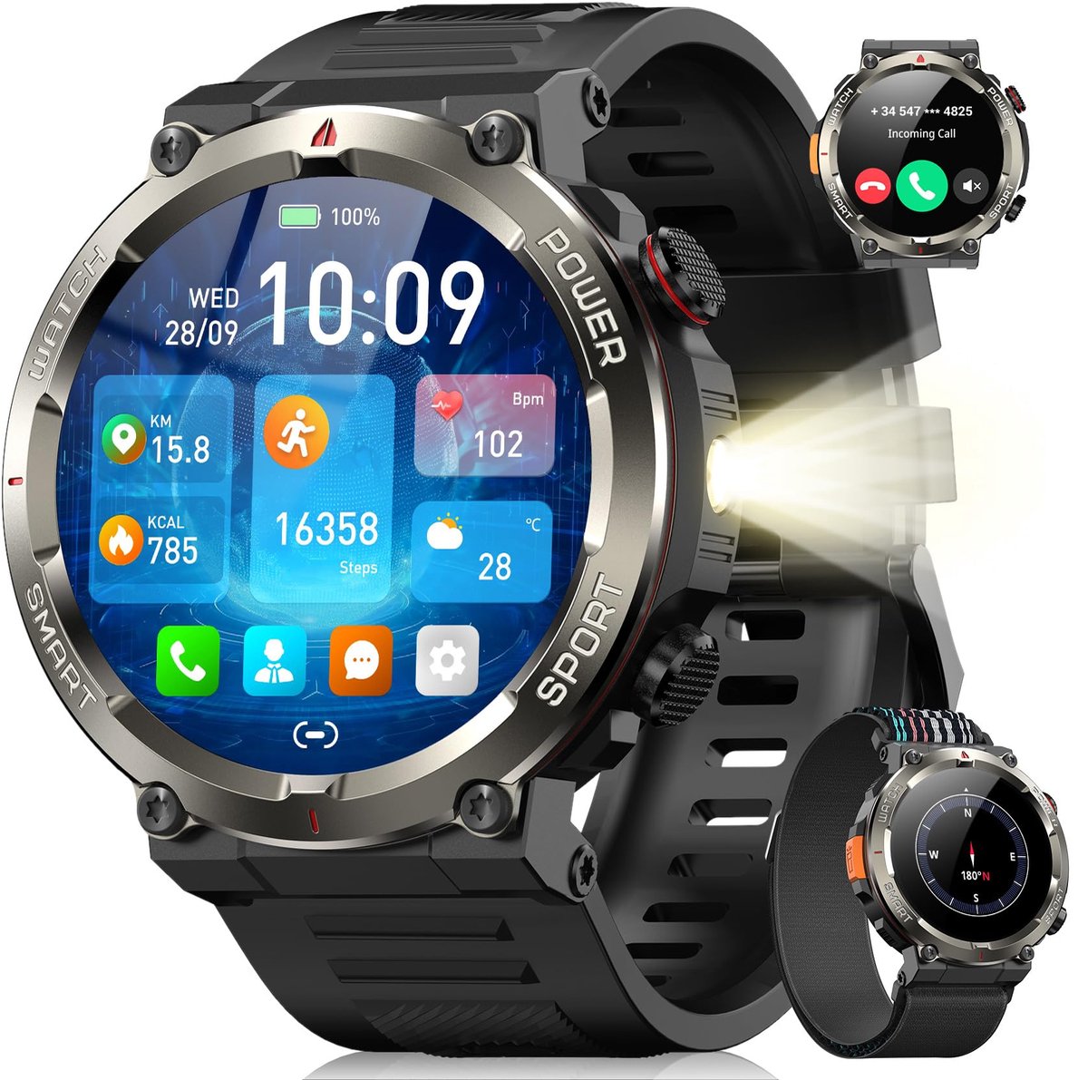 Blackview Outdoor Smartwatch - W50Pro Watch - Bluetooth Robuuste Smartwatch- Rugged Sporthorloge - Smartwatches voor Dames - Army Smartwatch Heren - Sport Horloge - IP68 Waterdicht- Belfunctie - Zaklamp - Sporthorloge - iOS & Android - Zwart