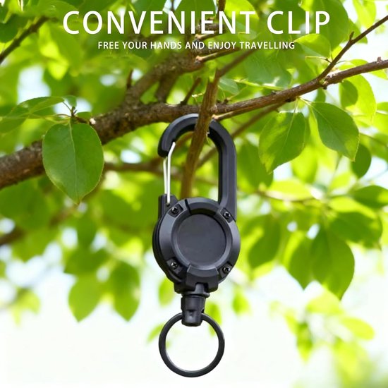 Set van 2 Zwarte Stevige Lanyard Badge Reel met 53.5 cm Stalen Koord voor Sleutels en ID Kaarten, Ideaal voor Buitengebruik en Werk — afbeelding 3
