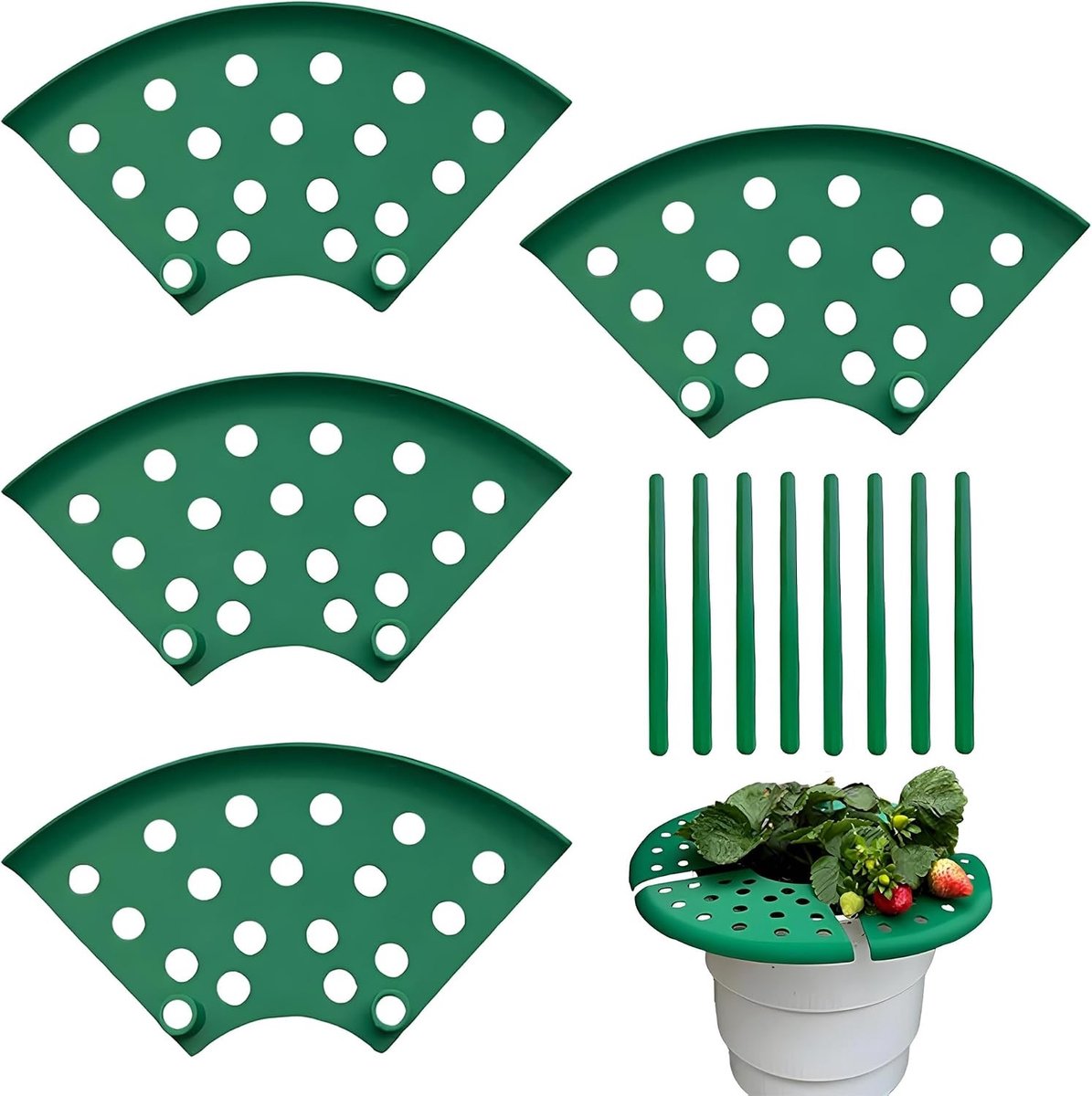 4 Stuks Aardbeien Plantstand met Schalen, Aardbeien Groeien Frame en Plantrooster voor Fruitplanten om Rot te Voorkomen en Gezonde Oogst te Behouden