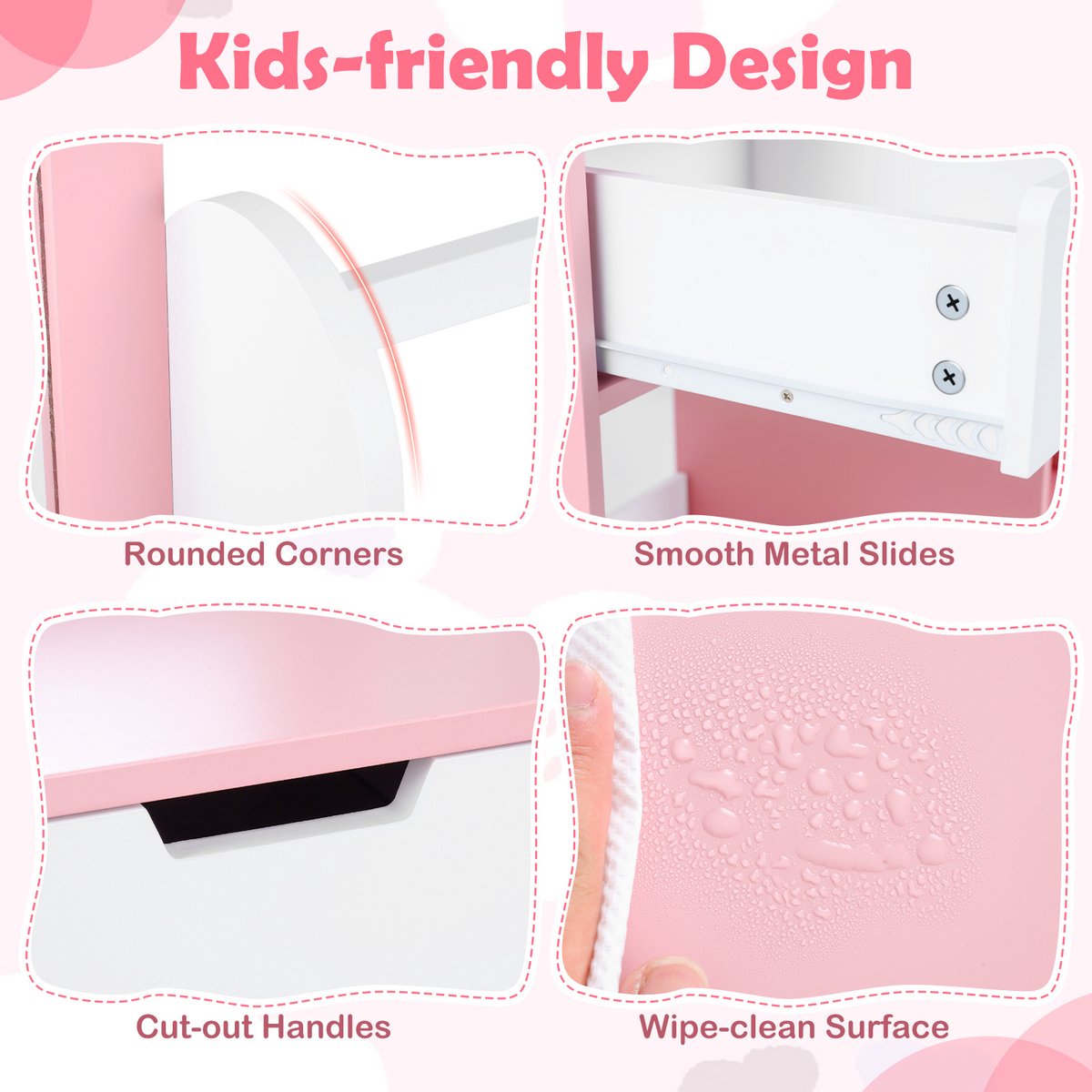 SureDeal® - Kaptafel - Kindertafel - Spiegel - Kruk Cosmeticatafel - Planken - Lades Prinsessen Kinderschminktisch - 80x40x118 cm - Wit