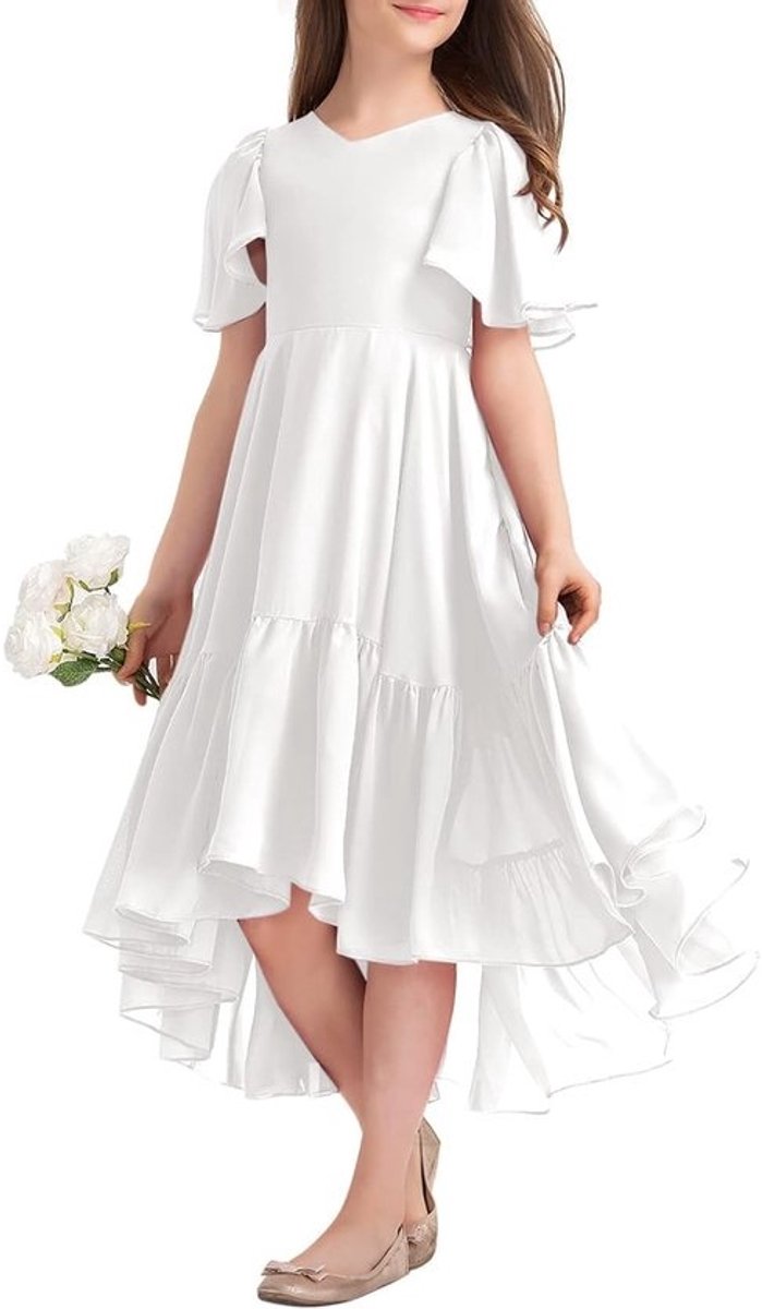 Elegante Zomerjurk voor Meisjes met V-hals en Ruches - Casual A-lijn Partyjurk