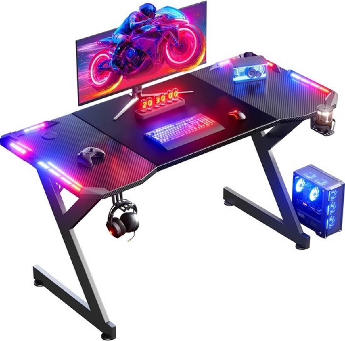 LED Gaming Bureau met Ergonomisch Ontwerp en Accessoires - 120x60 cm