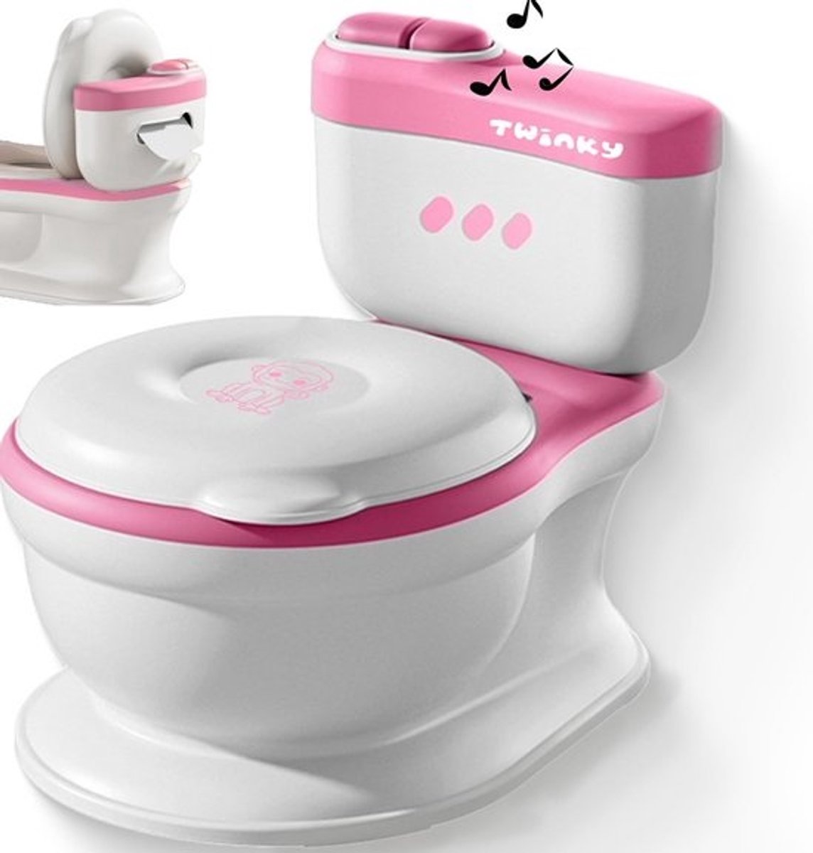 3-in-1 Toilet Trainer voor Kinderen met Muziek en Spoelknop, Toilet Bril met Deksel en Toiletpapierhouder