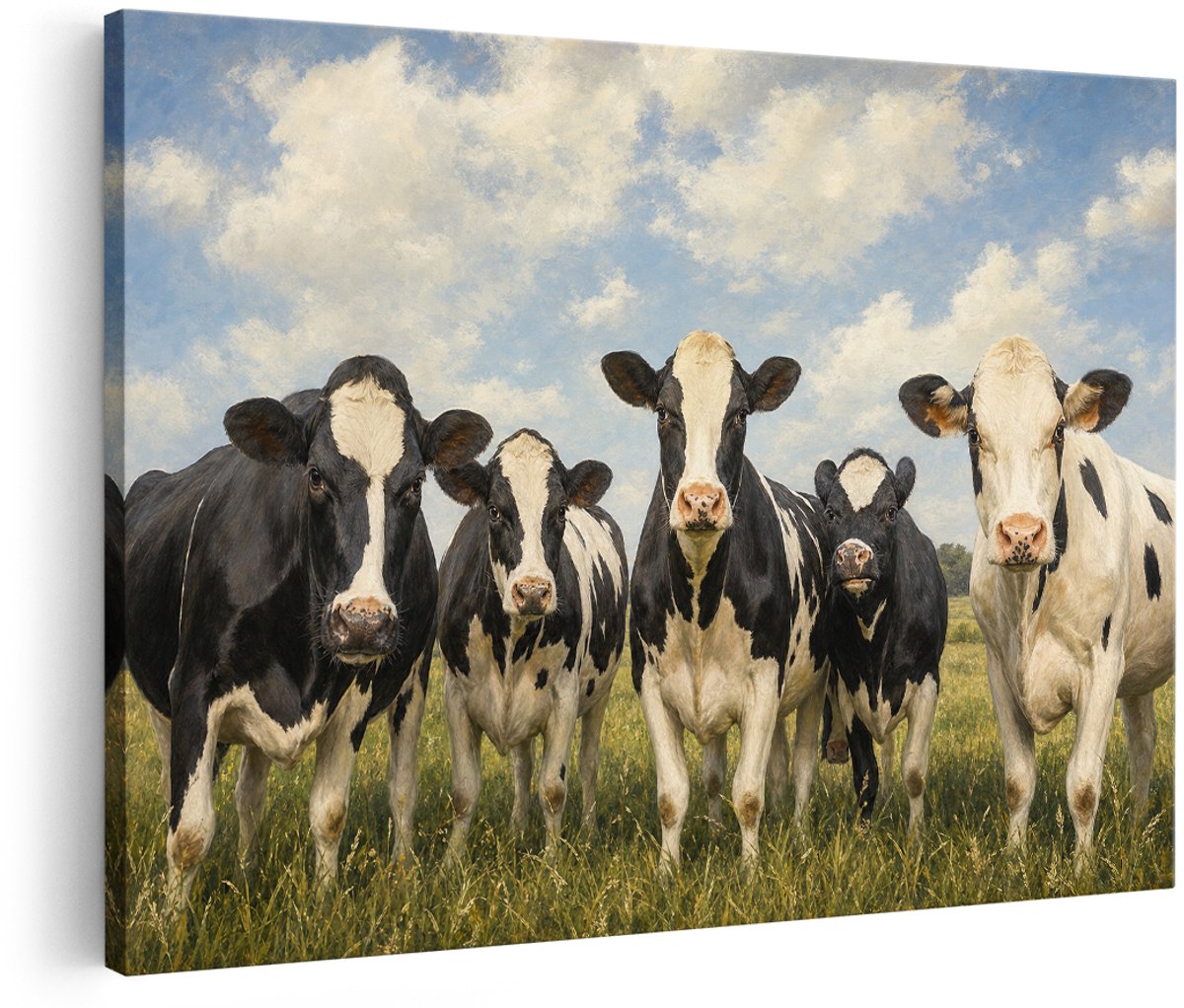 Artaza Canvas Schilderij Koeien - Landschap - Wolken - Natuur - 150x100 cm - Groot - Wanddecoratie Woonkamer - Schilderijen - Muurdecoratie