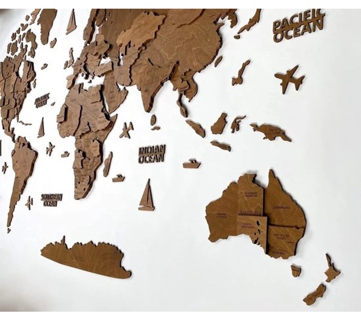 Houten Wereldkaart Muurdecoratie - 3D Kunst - Grootte M, L, XL - Cadeau Idee voor Thuis, Keuken of Kantoor