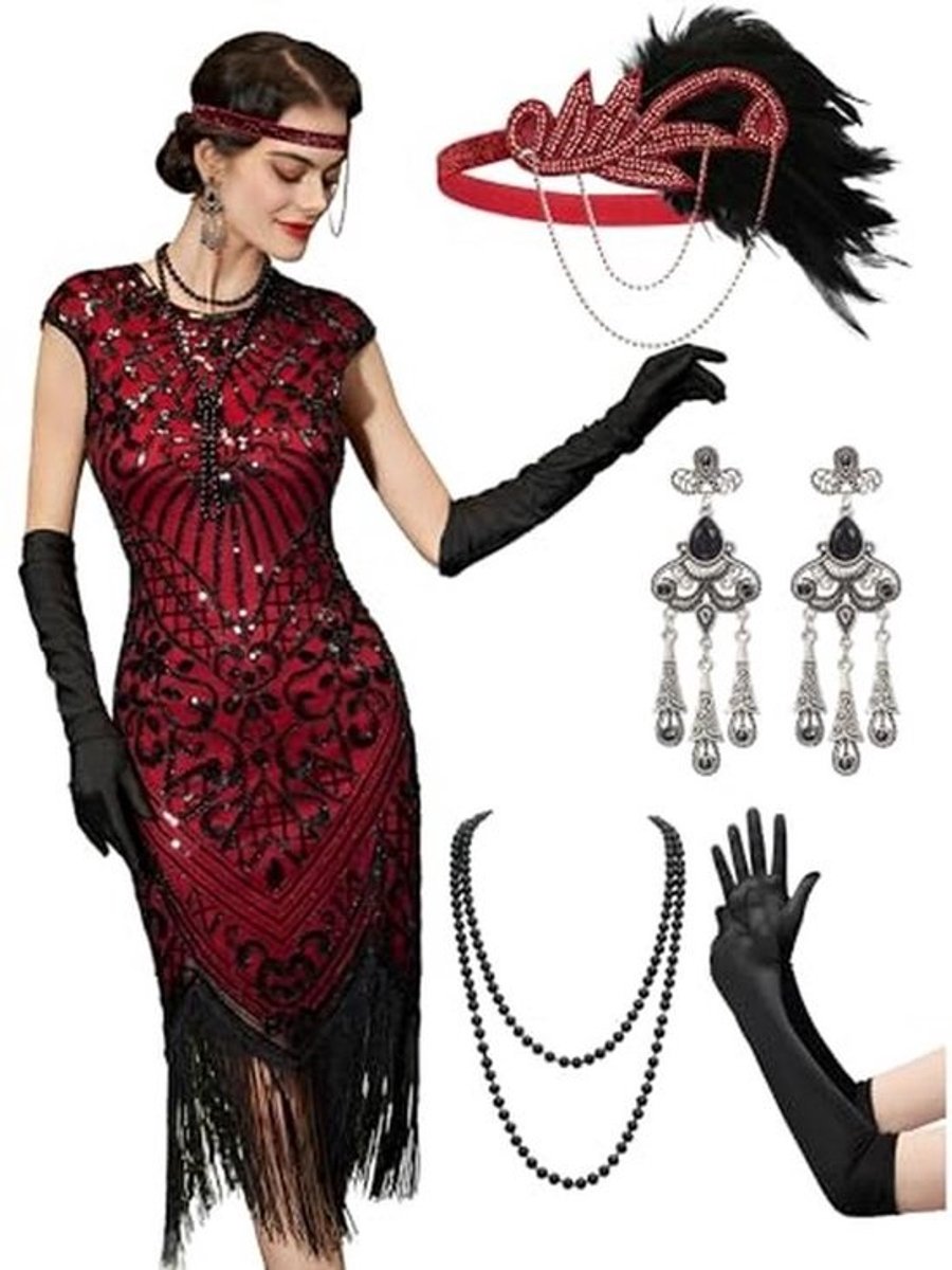 Flapper Jurk voor Vrouwen in Jaren 20 Stijl - Elegant Kostuum met Accessoires voor Feestjes