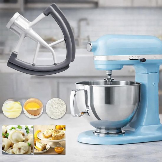 Mixer Accessoire - Platte Klopper - Bakken Mengen - Flexibele Siliconen Rand - 4.5-5QT - Grijs Wit — afbeelding 4