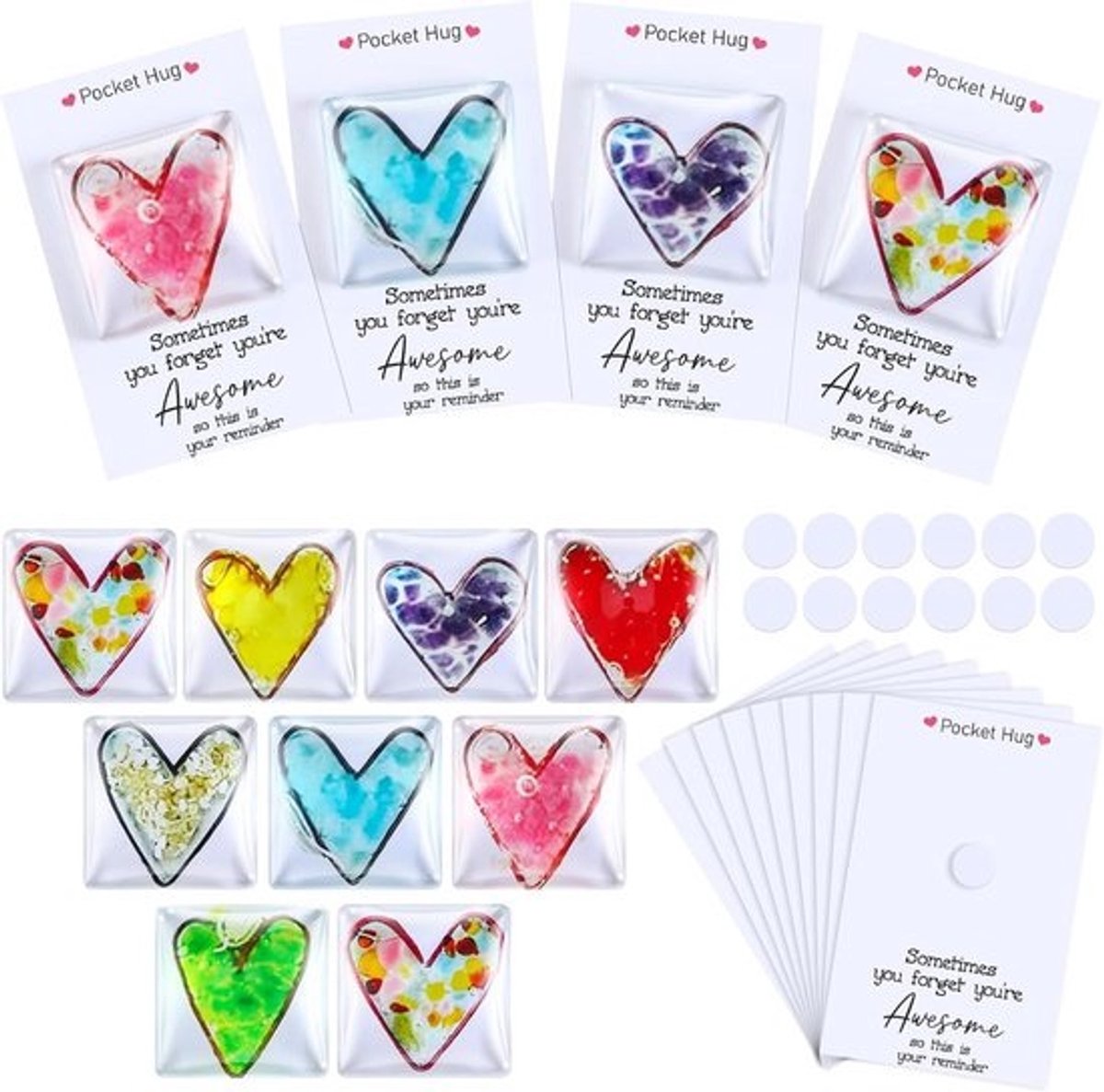 12x Hart Zak Knuffel Tokens met Inspiratiekaart - Cadeau voor Waardering en Afstand