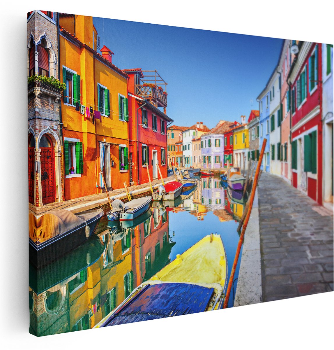 Artaza Canvas Schilderij Kleurrijke Huisjes aan het Water in Venetië - 160x120 cm - Groot - Wanddecoratie Woonkamer - Schilderijen - Muurdecoratie