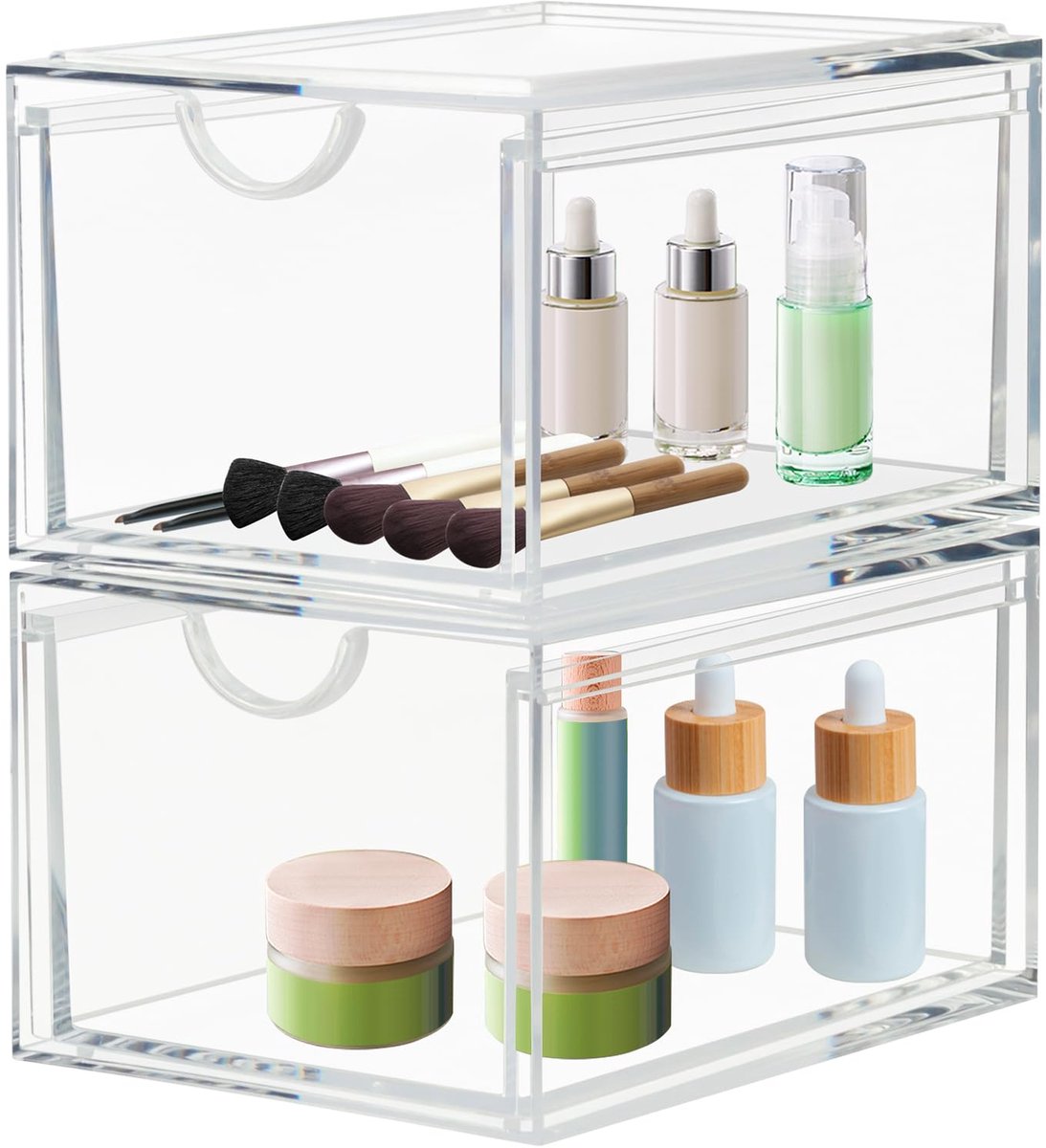 Make-up Opbergorganizer met Lades - Stapelbaar - Transparant Acryl - Voor Cosmetica - Set van 2