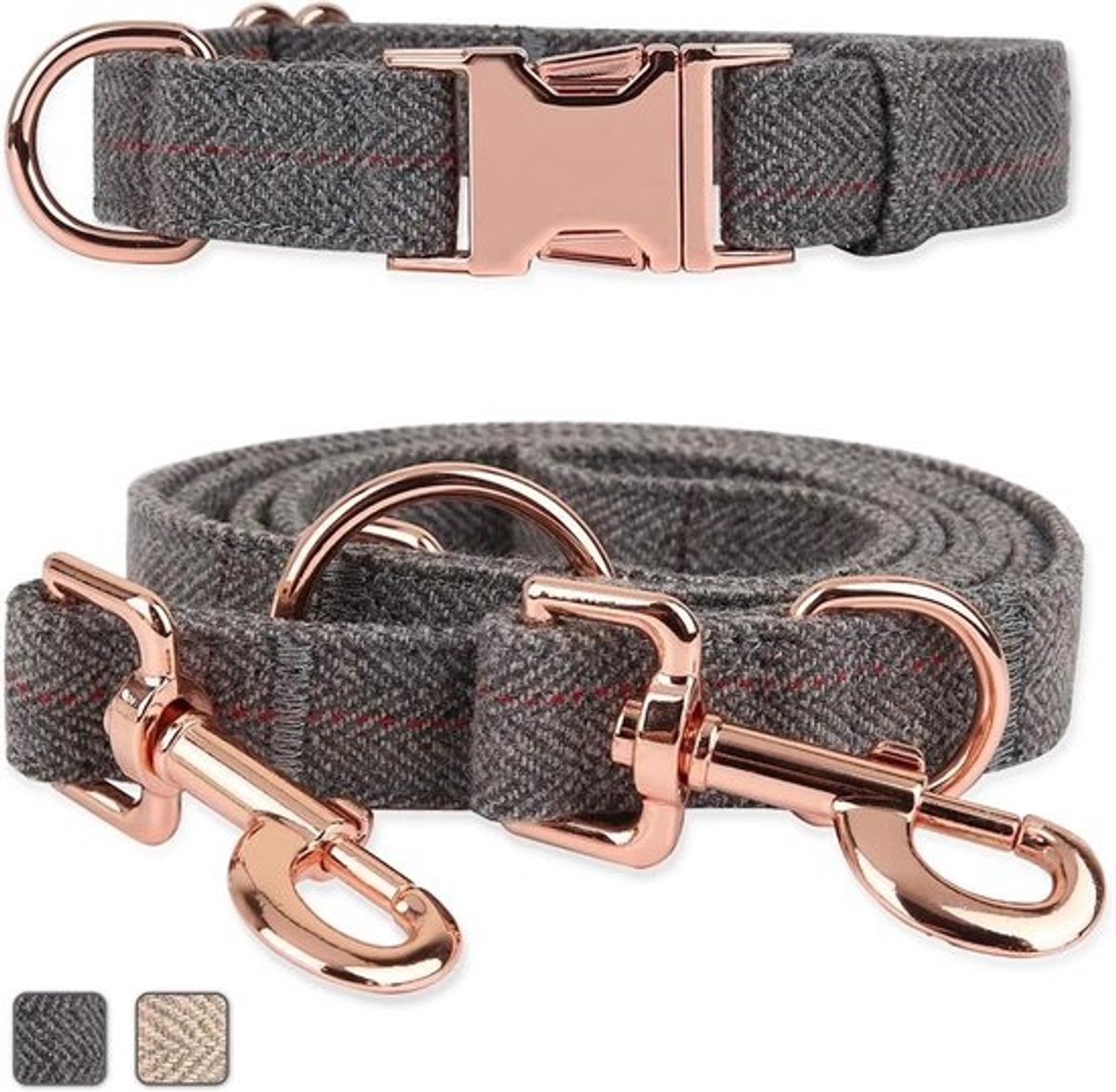 Hondenhalsband en riemset roosgoud 2 meter verstelbaar