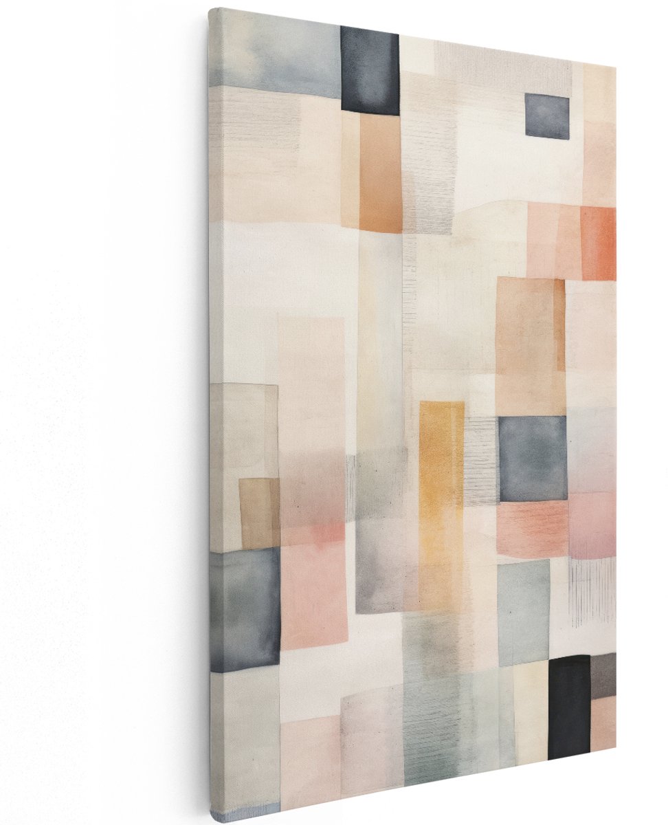 Artaza Canvas Schilderij Abstract - 120x180 cm - Groot - Wanddecoratie Japandi - Muurdecoratie Modern - Decoratie Geometrisch Pastel