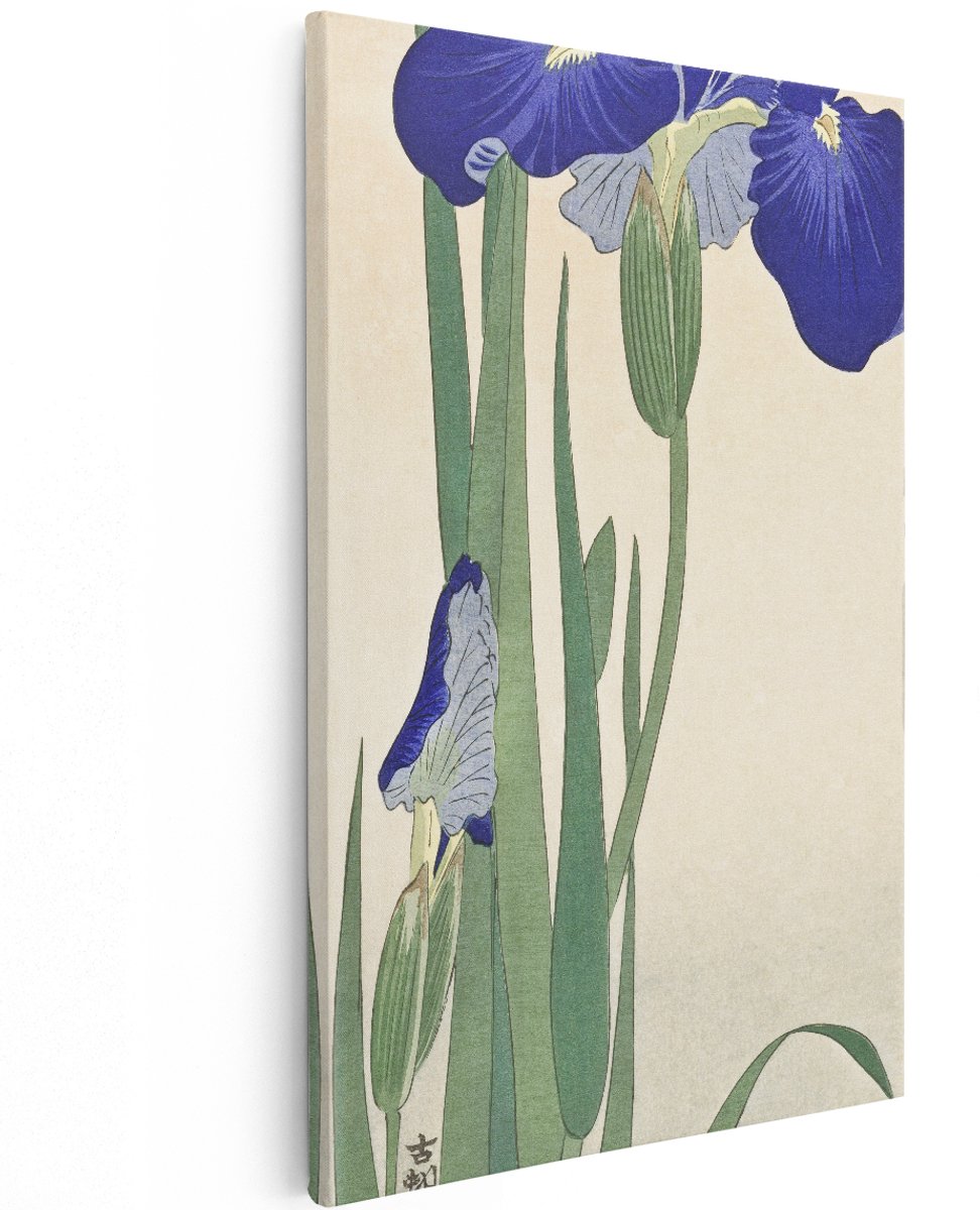 Artaza Canvas Schilderij Iris - 120x180 cm - Groot - Wanddecoratie Japandi Bloemen - Muurdecoratie Vintage - Decoratie Blauw