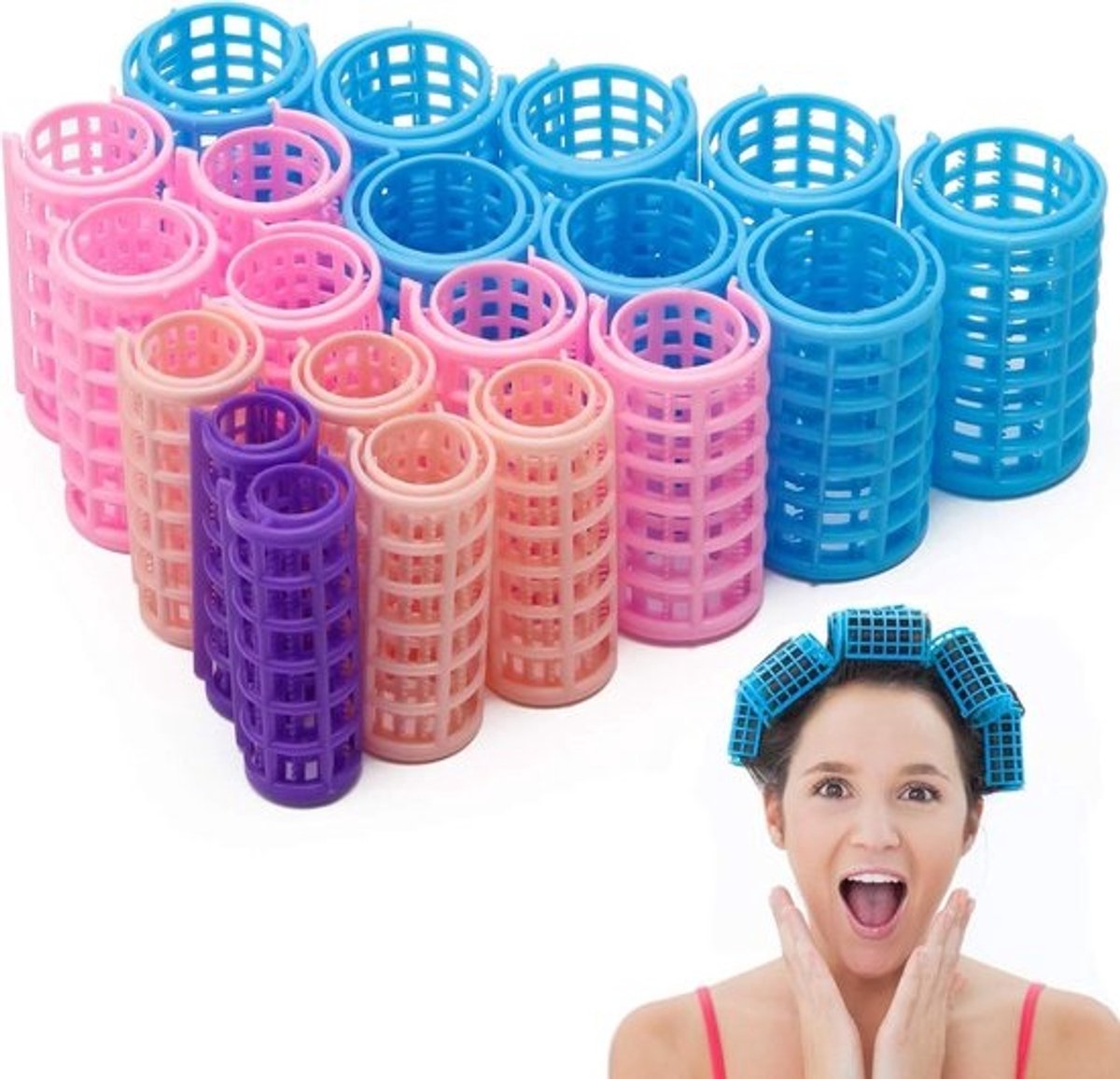 Set van 20 Zelfklevende Haarrollers voor Volume en Krullen - Inclusief 4 Maten