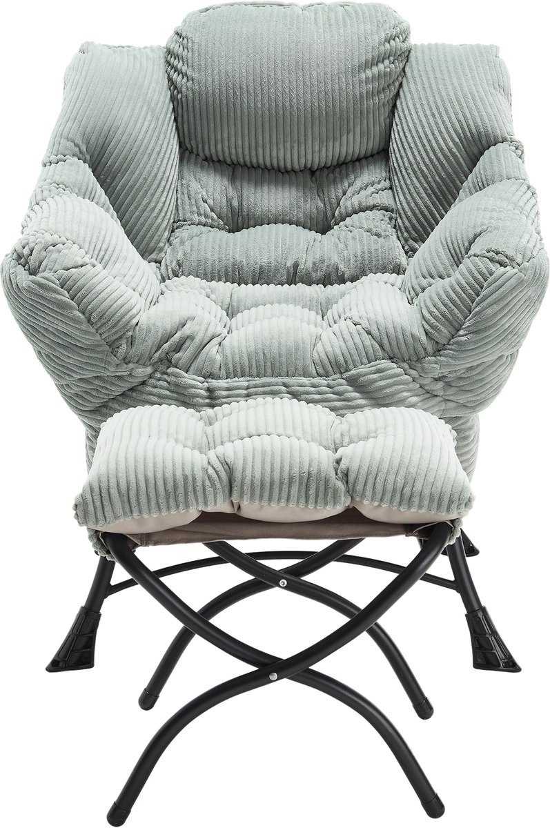Ropilly Luie stoel met voetenbank - Moderne lounge accentstoel - Met zijvak - Ergonomisch - Stalen frame - Leesstoel voor kleine ruimte - 70x64x95 cm - Lichtgroen