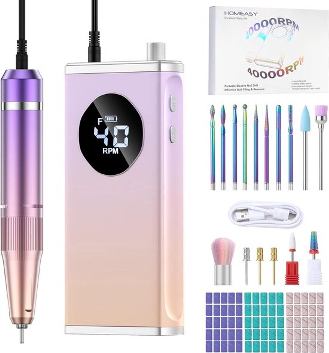 Nail sander 40.000 RPM - Draagbaar en oplaadbaar - Met LED-display - Voor manicure en pedicure - ShopVlot