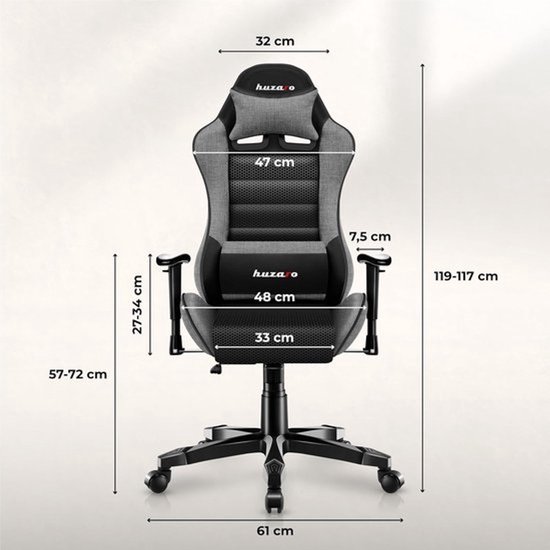 Gaming Stoel voor Kinderen Ergonomisch en Comfortabel in Grijs/Zwart — afbeelding 3