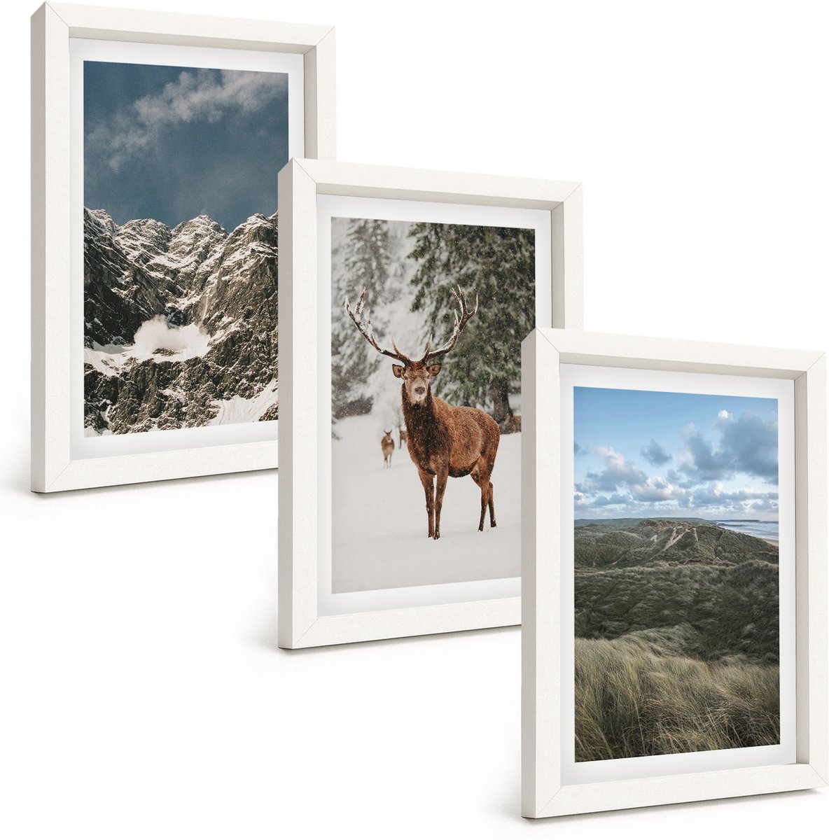 Wallfluent 3-Delige Schilderij Set - Bergen Met Sneeuwherten In Boslandschappen - 20 x 30 - Wanddecoratie - Muurdecoratie - Moderne Interieurdecoratie - Moderne Wanddecoratie