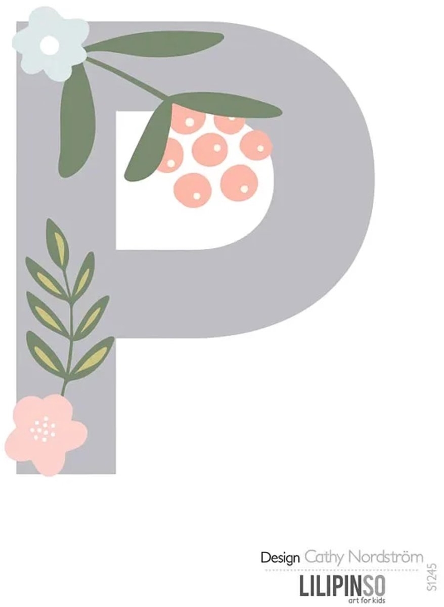 Lilipinso Sticker letter met bloemen grijs roze pastel P