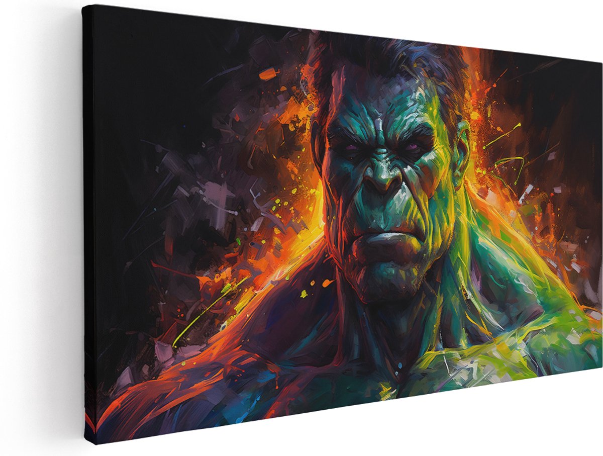 Artaza Canvas Schilderij Superheld - 140x70 cm - Groot - Marvel Wanddecoratie Hulk - Muurdecoratie Kleurrijk - Schilderijen Op Canvas - Groen