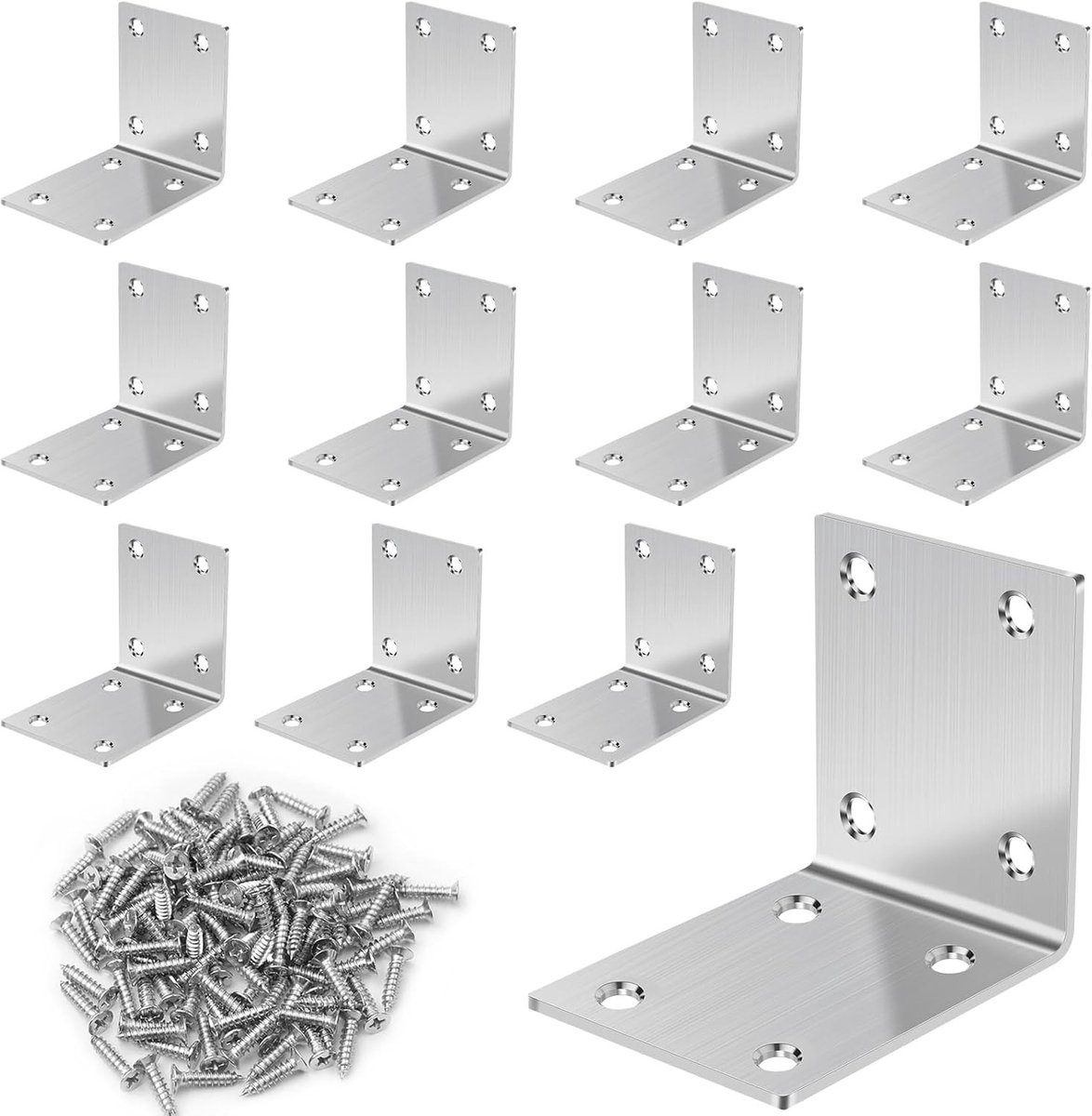 12 Stuks Hoekconnectoren van RVS, 70 x 70 x 50 mm, Ideaal voor Meubelbouw en Plankconstructie, Sterke en Duurzame Verbindingen voor Doe-Het-Zelf Projecten