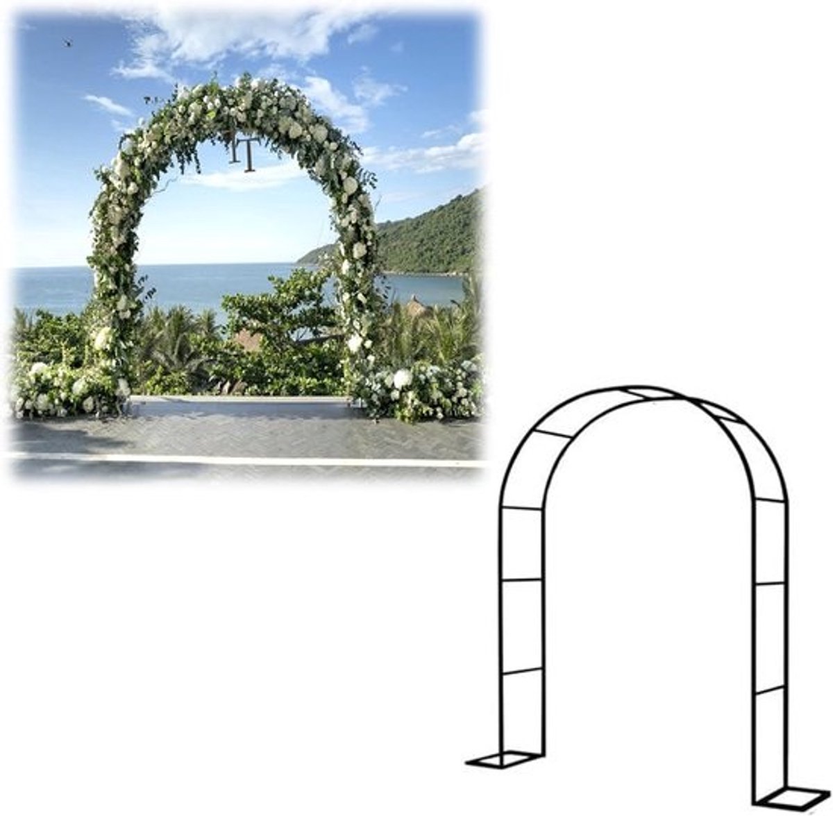 Tuinboog Met Voet - Rozenboog Klimplanten - Decoratie Buiten - Stevig Metalen Frame - 180x220cm - Zwart