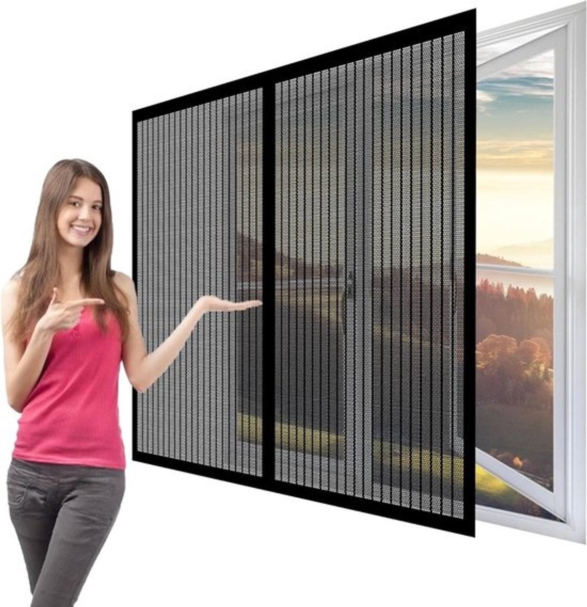 Magnetisch Horgaas - Vliegenhor Raam - Insecten Buiten Houden - Zelfsluitend Magneet Systeem - 128 x 69 cm - Zwart
