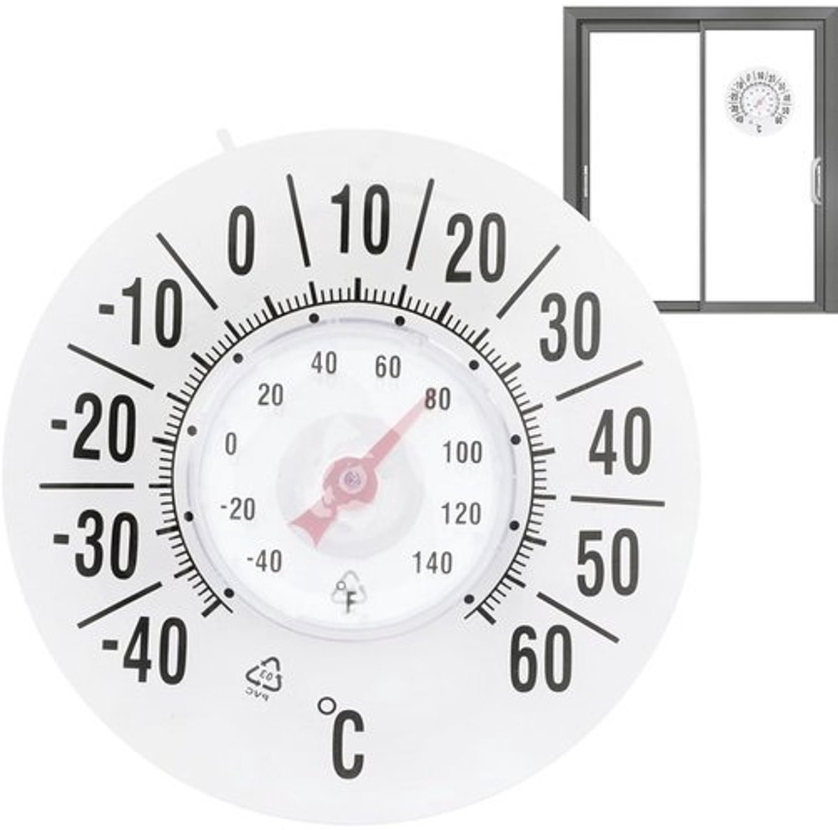 Temperatuurmeter Binnen Buiten - Weerthermometer Raam - Nauwkeurig Meten - Analoge Waterdichte Zuignap - 180mm Diameter