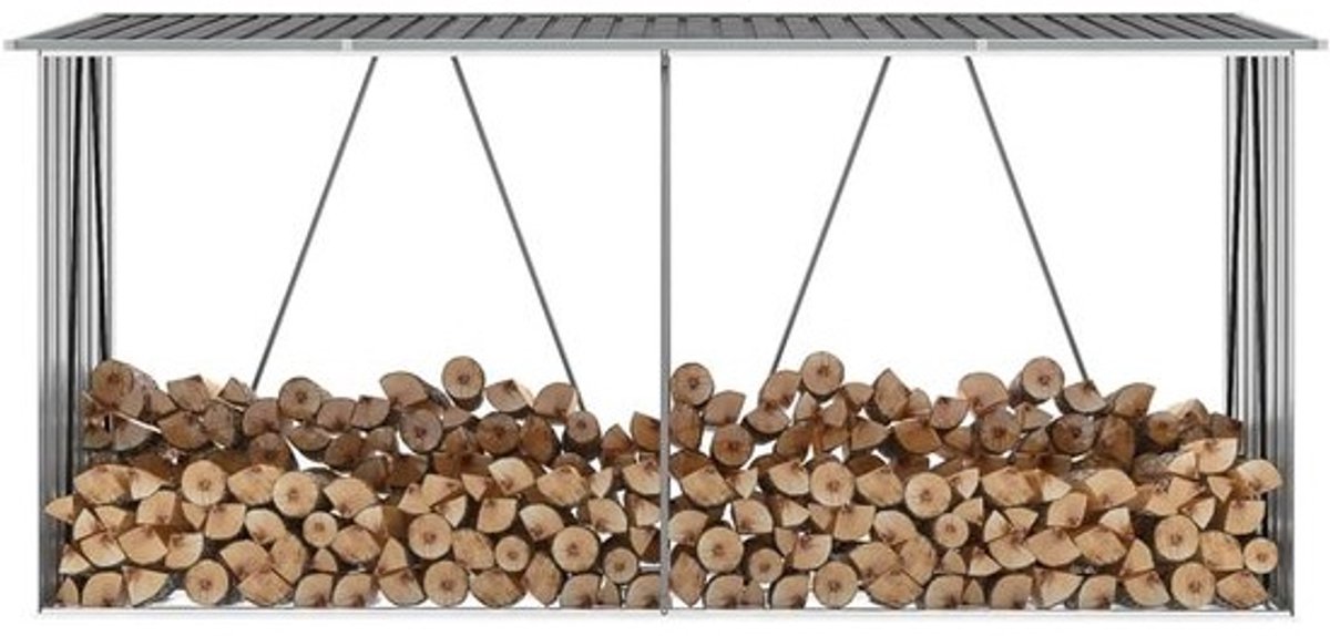 Tuin Opslag Schuur - Houtopslag Buiten - Brandhout Opslaan - Gegalvaniseerd Staal - 330x84x152 cm - Grijs