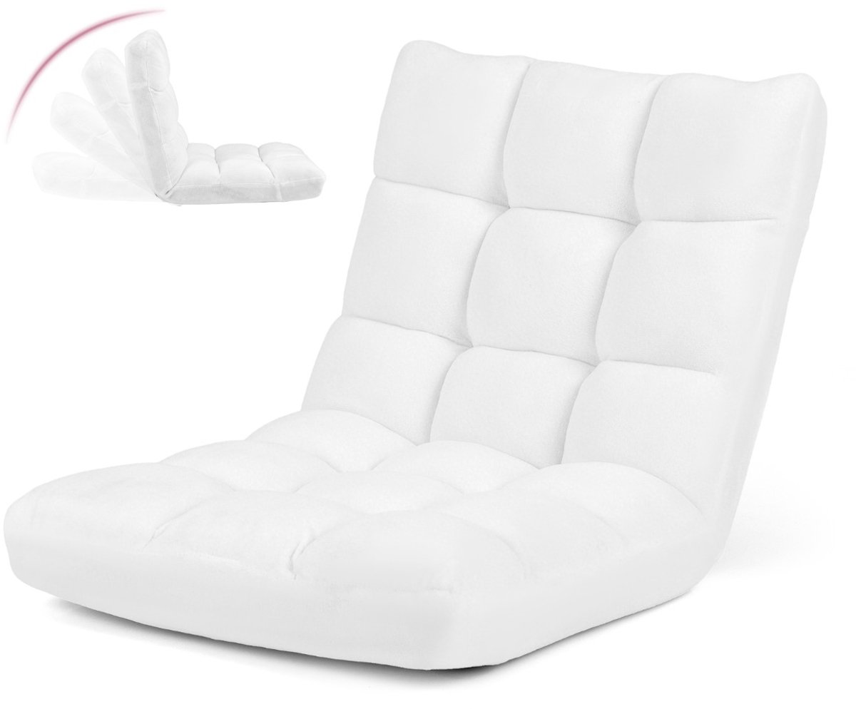 SureDeal® - Vloerstoel - Rugsteun Koraalfluwelen Fauteuil - Voudig Verstelbare Rugleuning - 105x57x15 cm - Wit